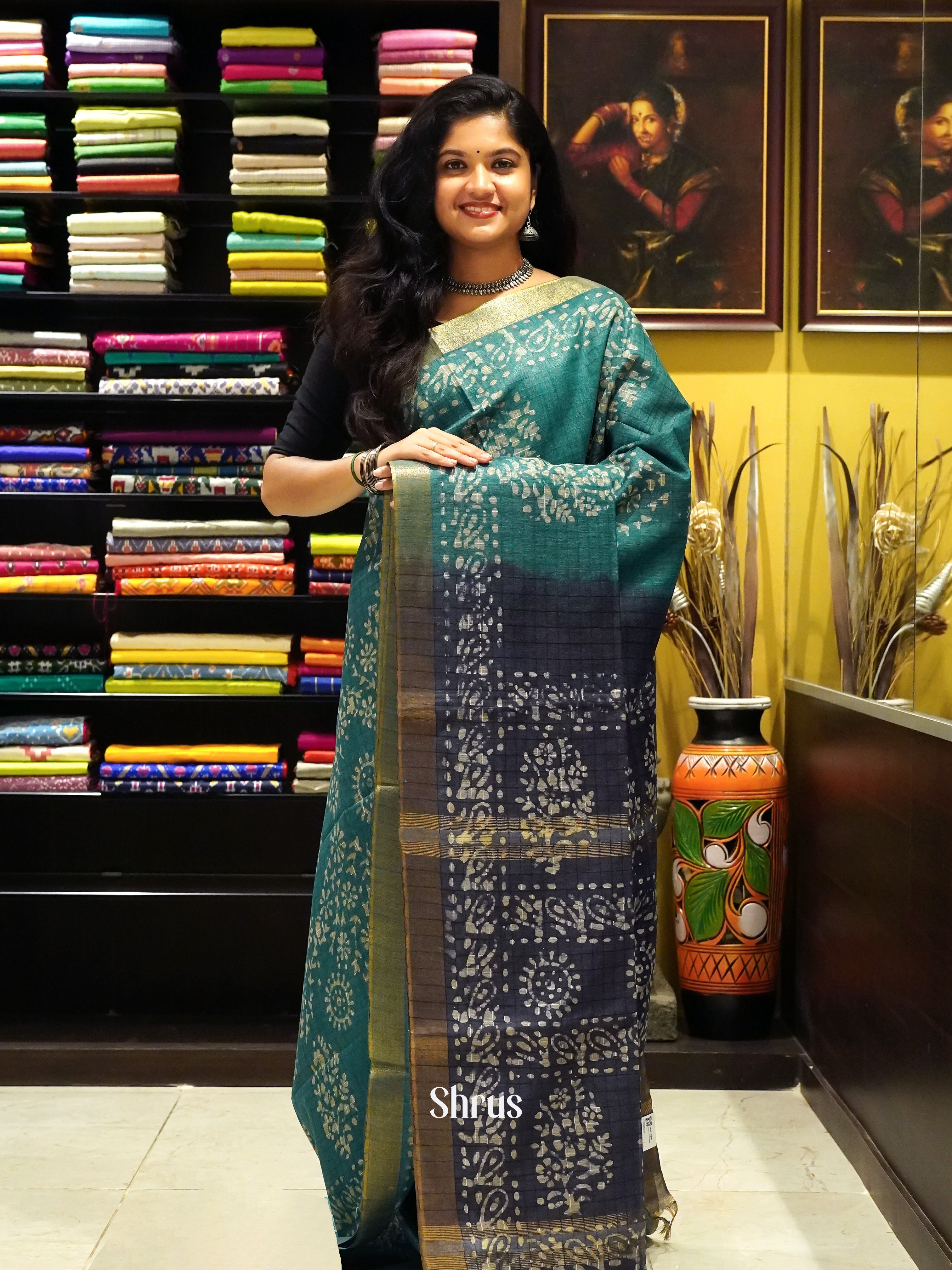 Teal & Blue - Bhatik Saree - Shop on ShrusEternity.com
