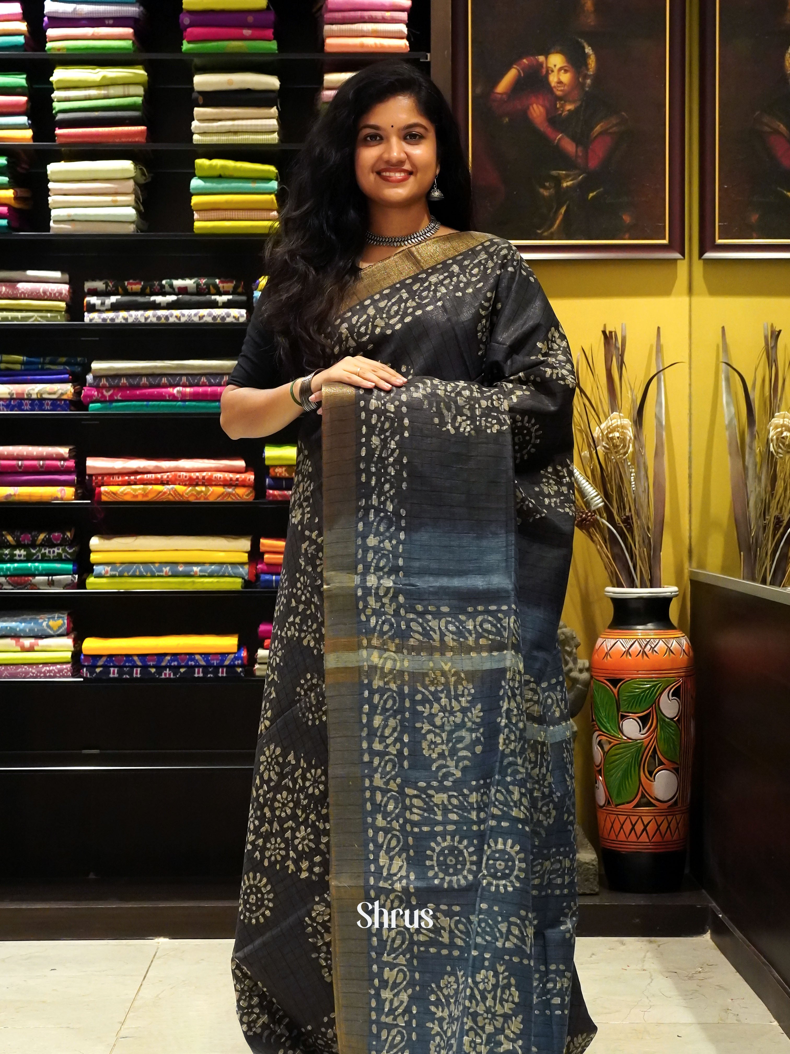 Black& Blue - Bhatik Saree - Shop on ShrusEternity.com