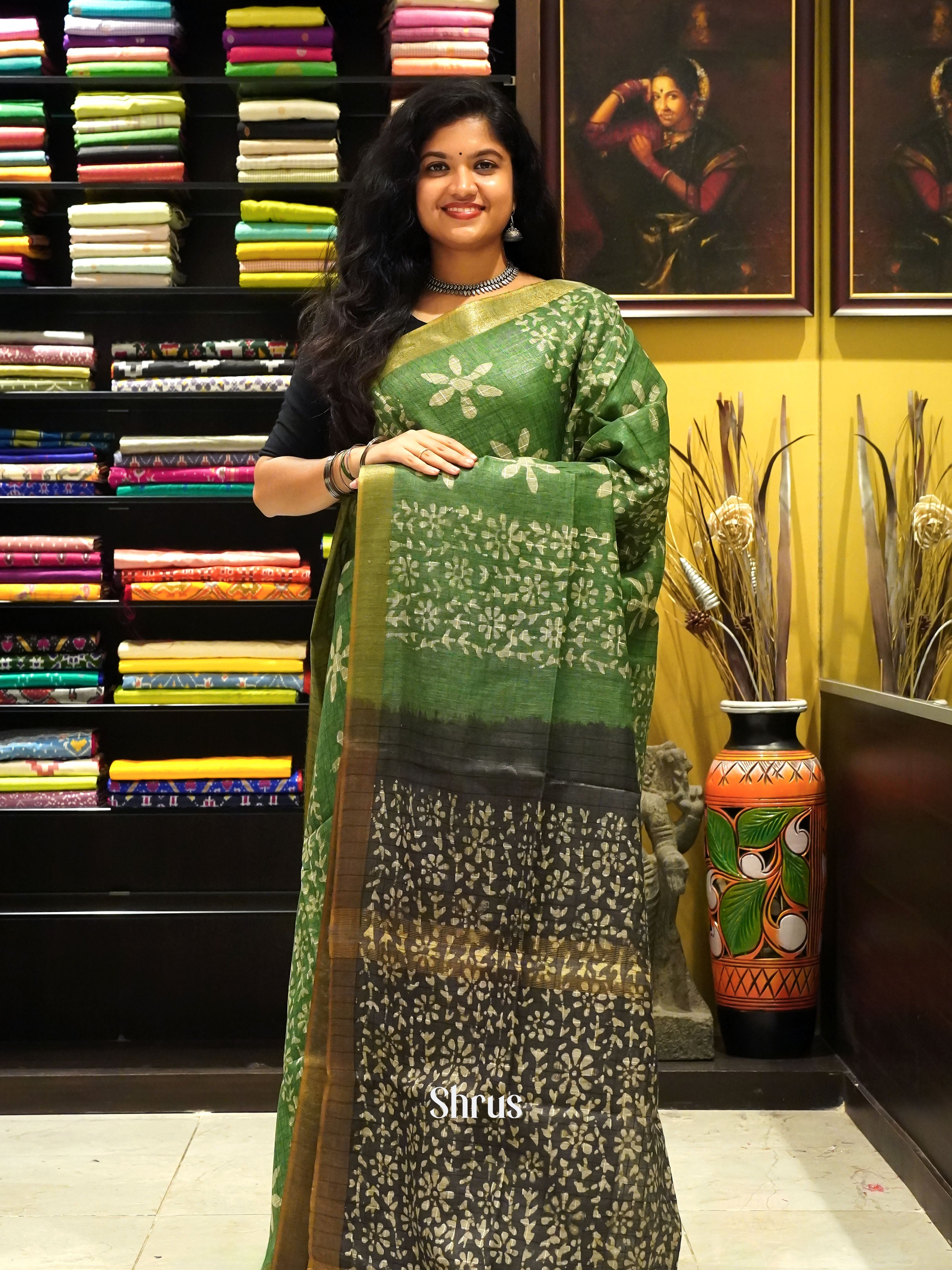 Green & Grey - Bhatik Saree - Shop on ShrusEternity.com
