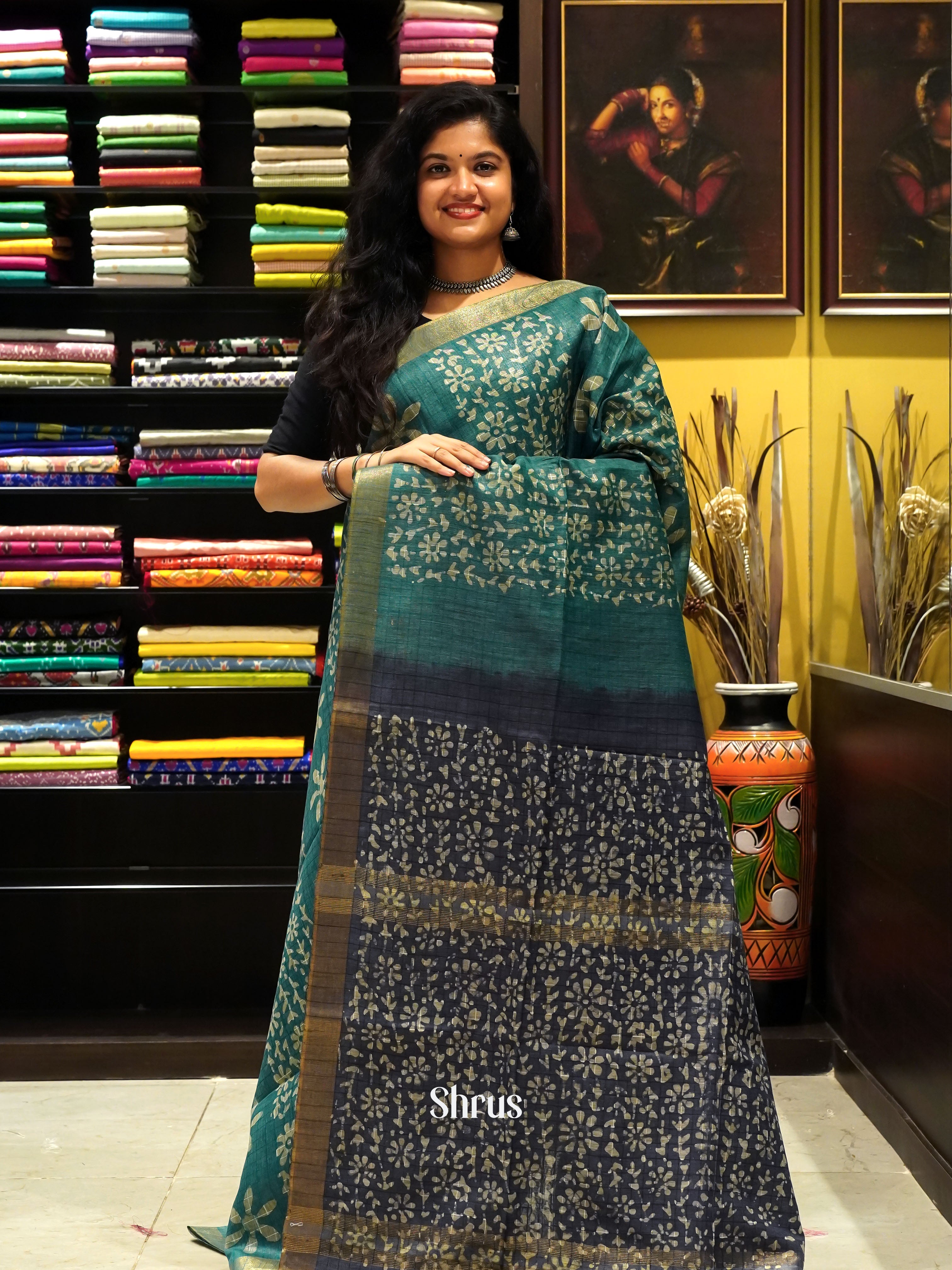 Teal & Grey - Bhatik Saree - Shop on ShrusEternity.com