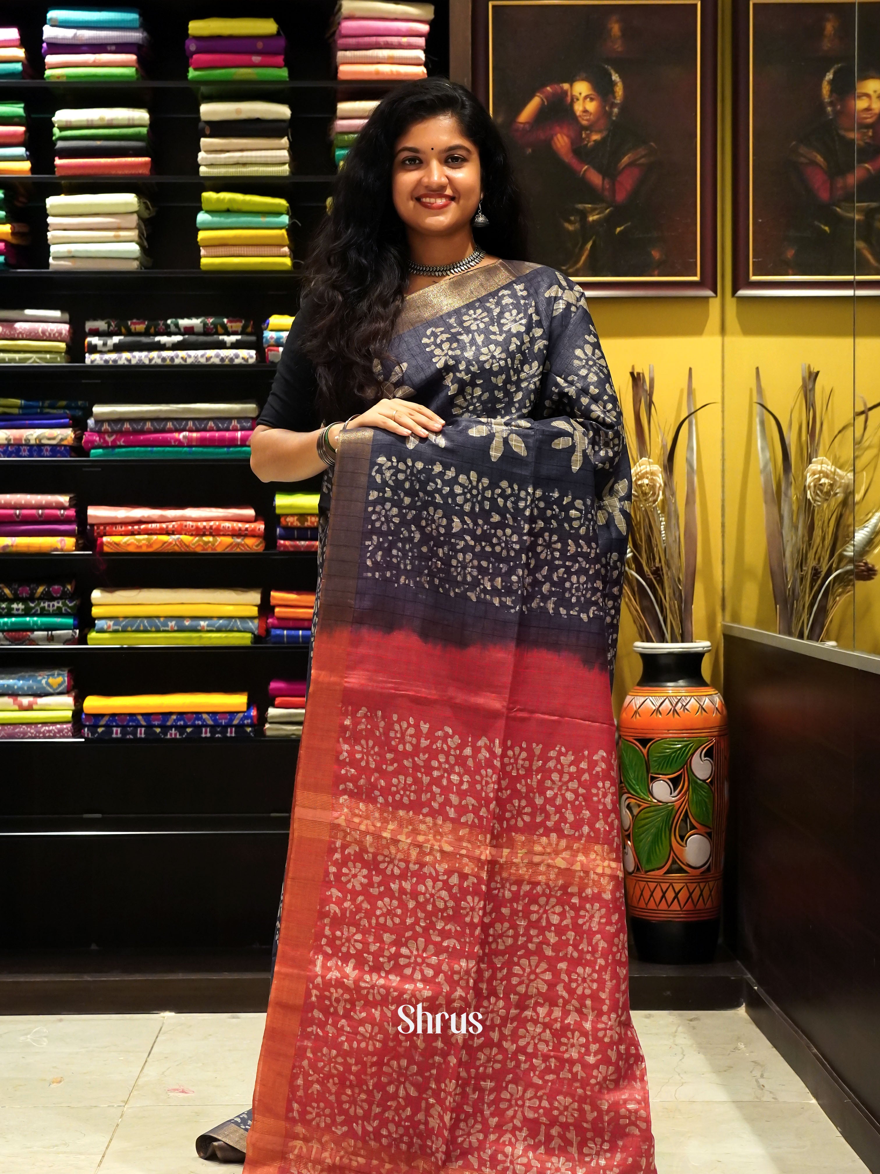 Blue & Red - Bhatik Saree - Shop on ShrusEternity.com