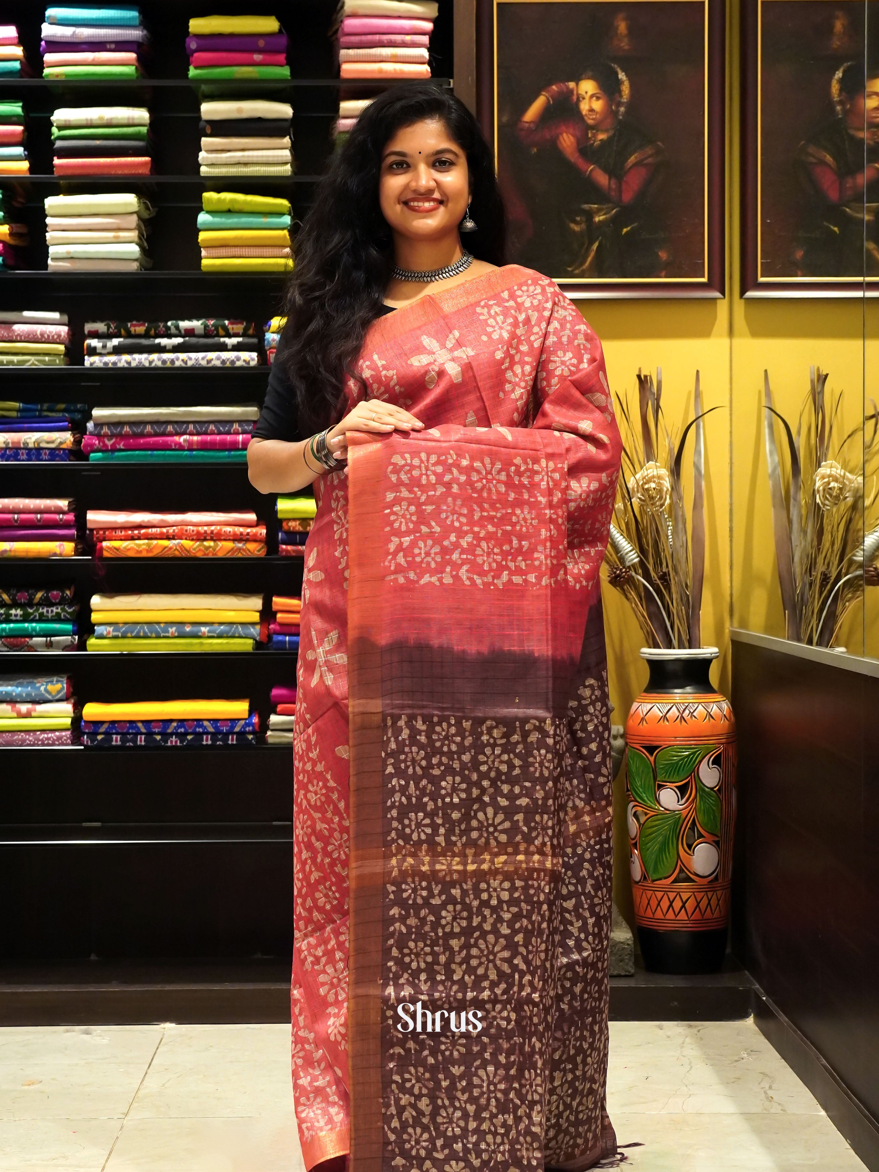 Pink & Brown -Bhatik Saree - Shop on ShrusEternity.com