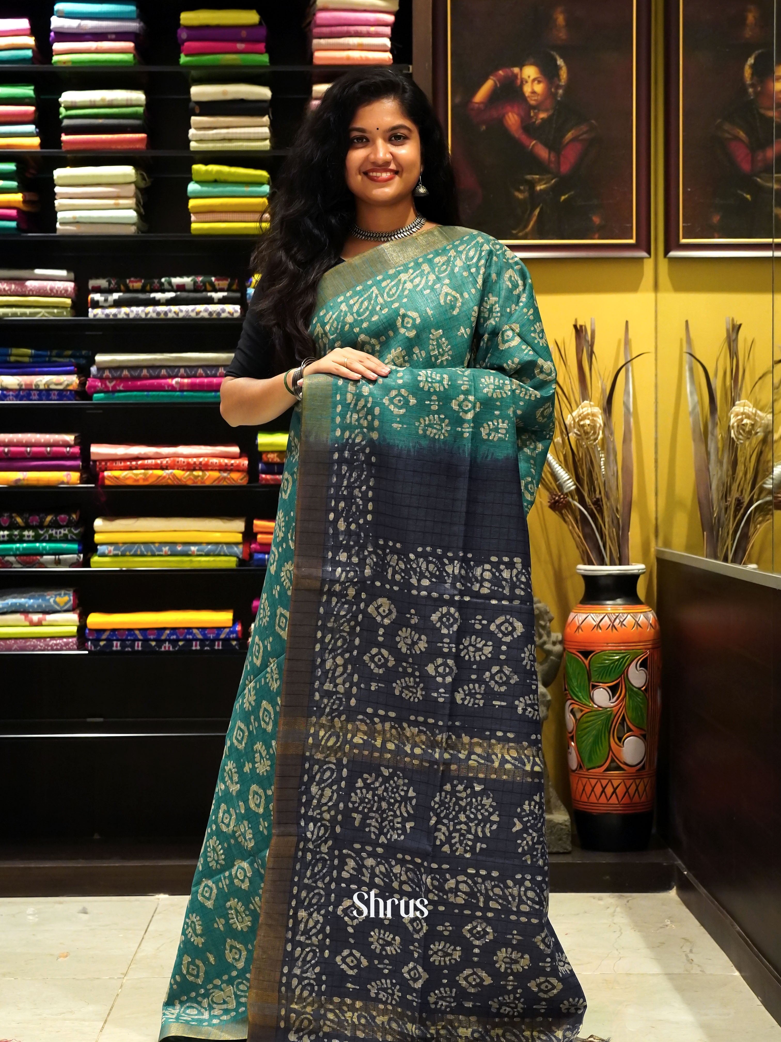 Teal & Blue -Bhatik Saree - Shop on ShrusEternity.com