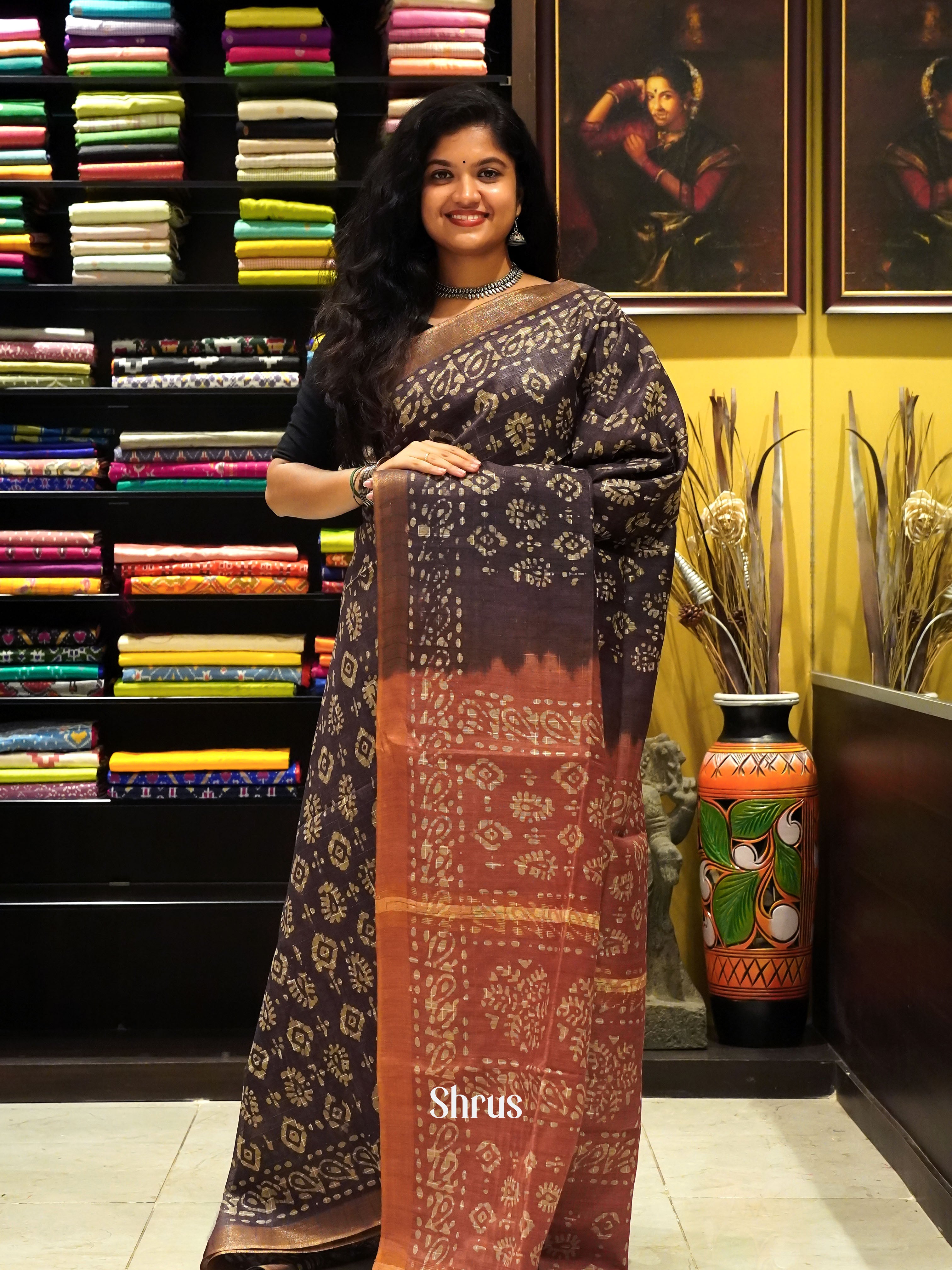 Dark & Light Brown - Bhatik Saree - Shop on ShrusEternity.com