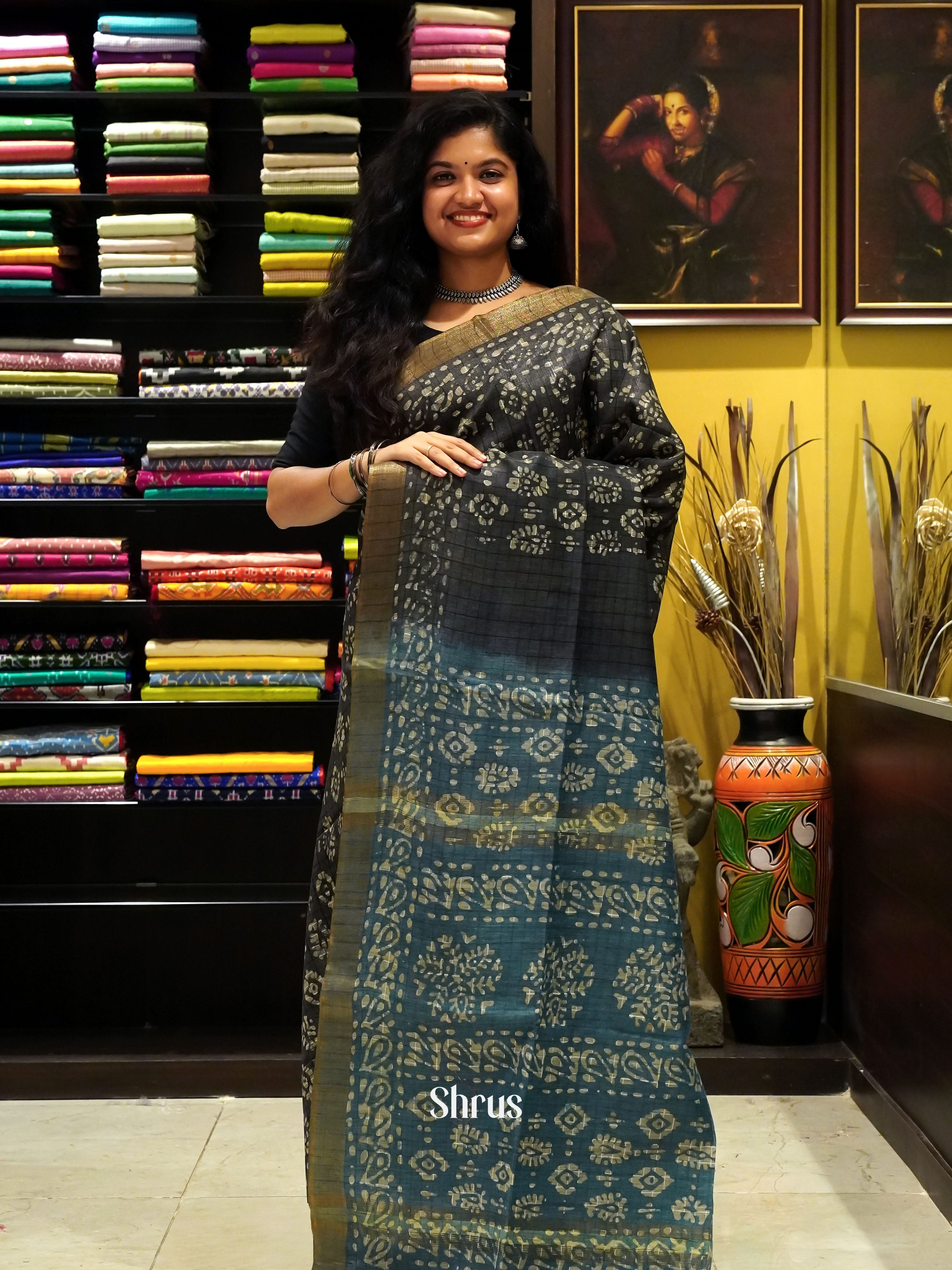 Black & Blue - Bhatik Saree - Shop on ShrusEternity.com