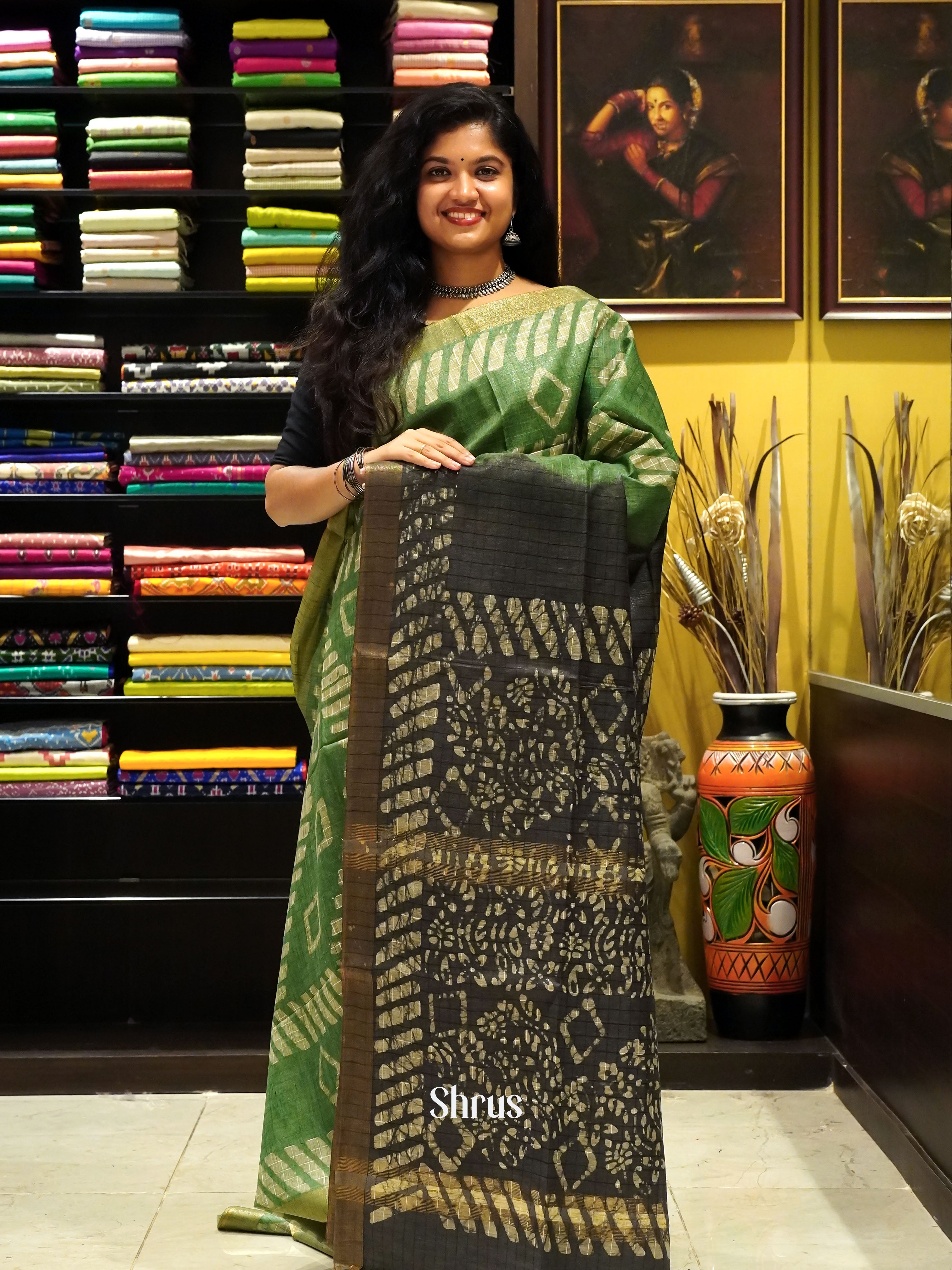 Green & Grey - Bhatik Saree - Shop on ShrusEternity.com