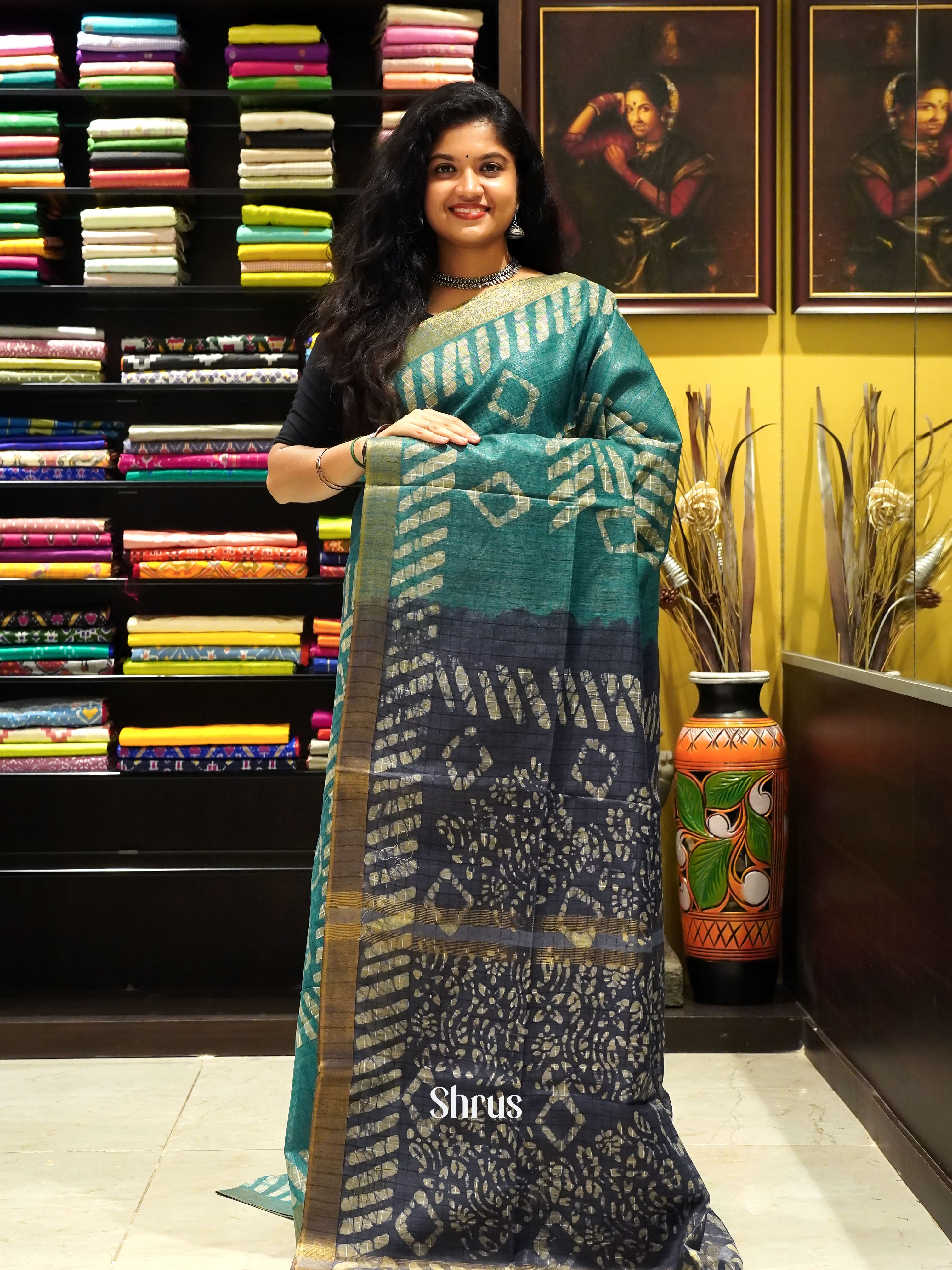 Teal & Blue - Bhatik Saree - Shop on ShrusEternity.com