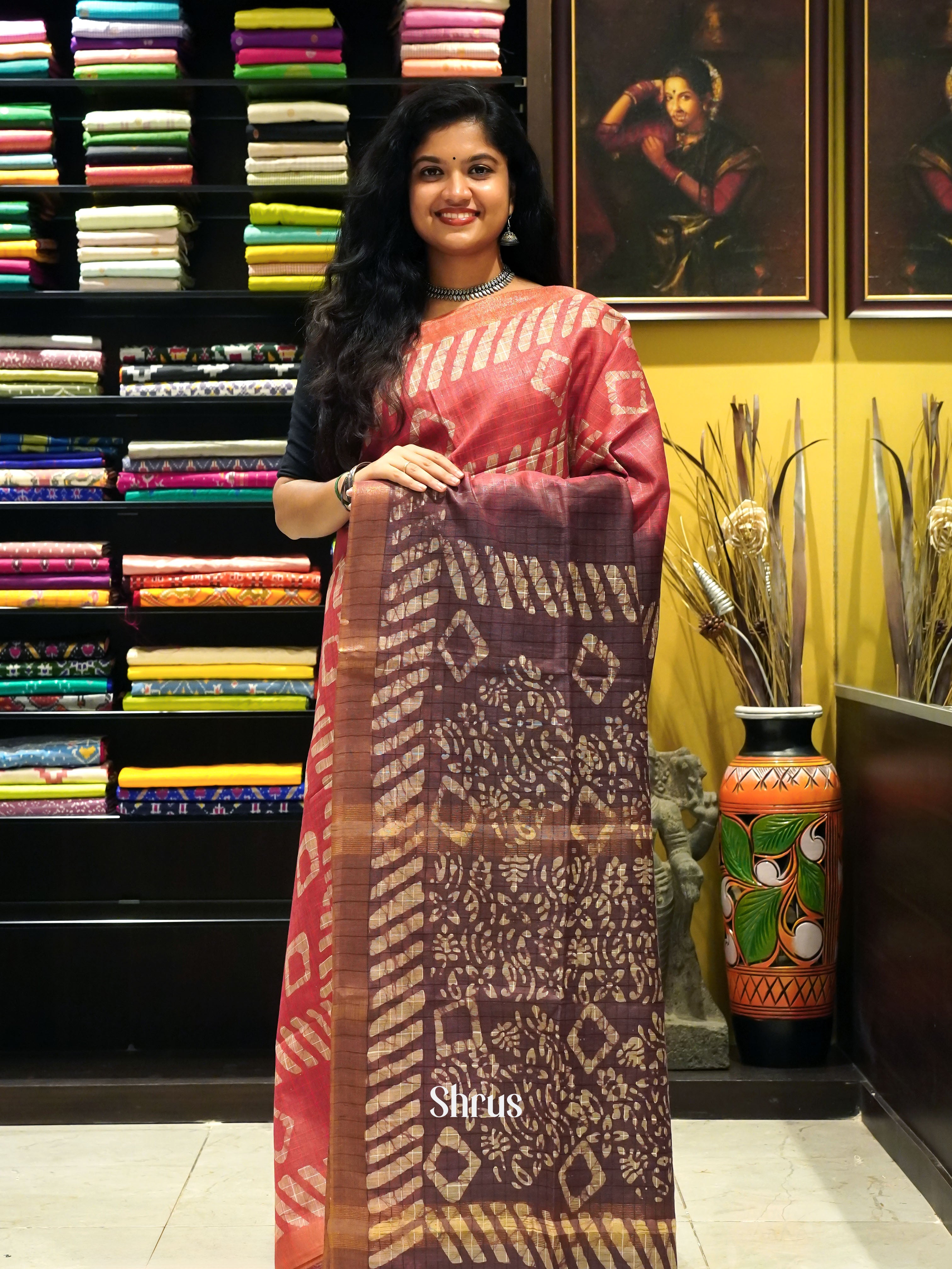 Pink & brown - Bhatik Saree - Shop on ShrusEternity.com