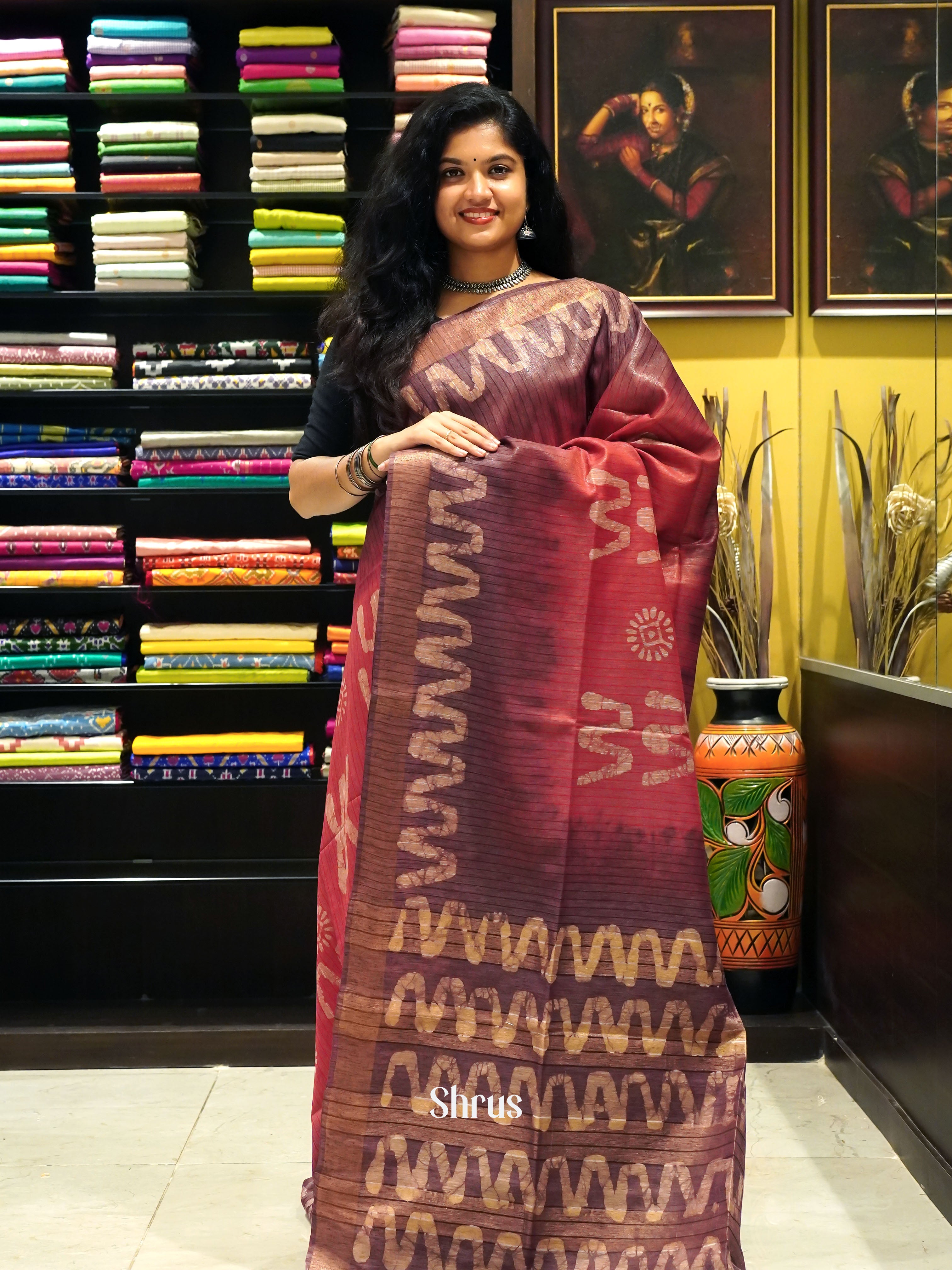 Pink & Brown - Bhatik Saree - Shop on ShrusEternity.com