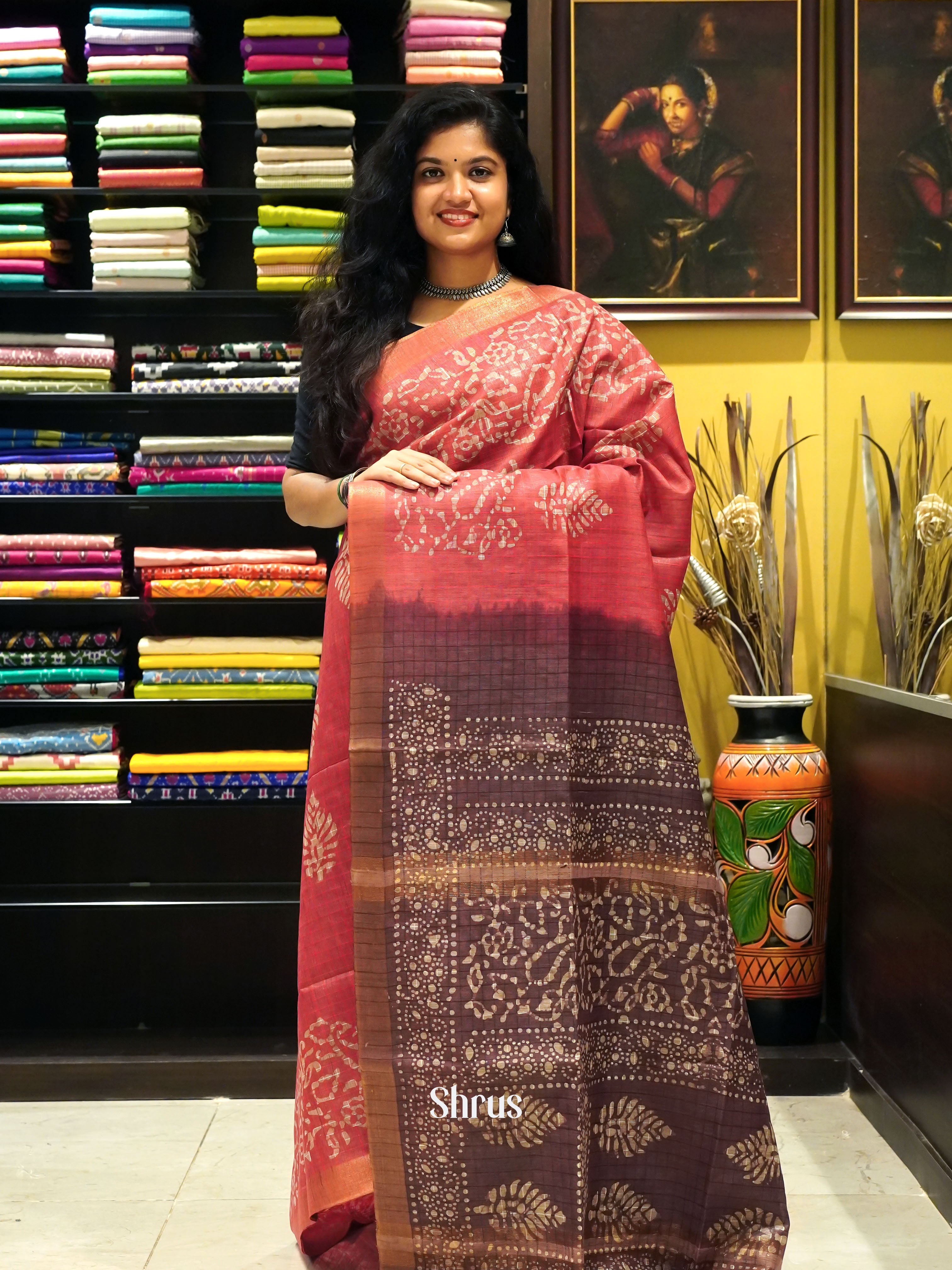 Pink & Brown - Bhatik Saree - Shop on ShrusEternity.com