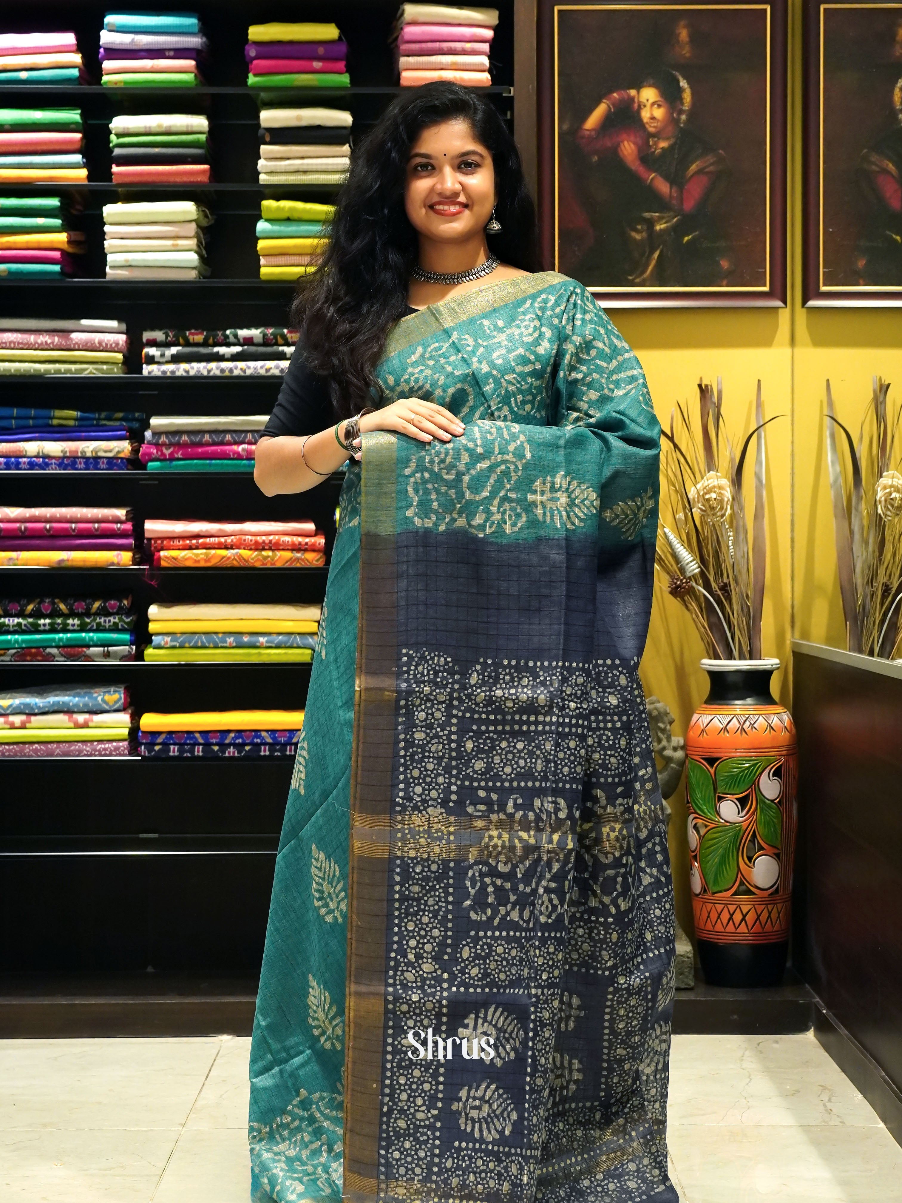Teal & Blue - Bhatik Saree - Shop on ShrusEternity.com
