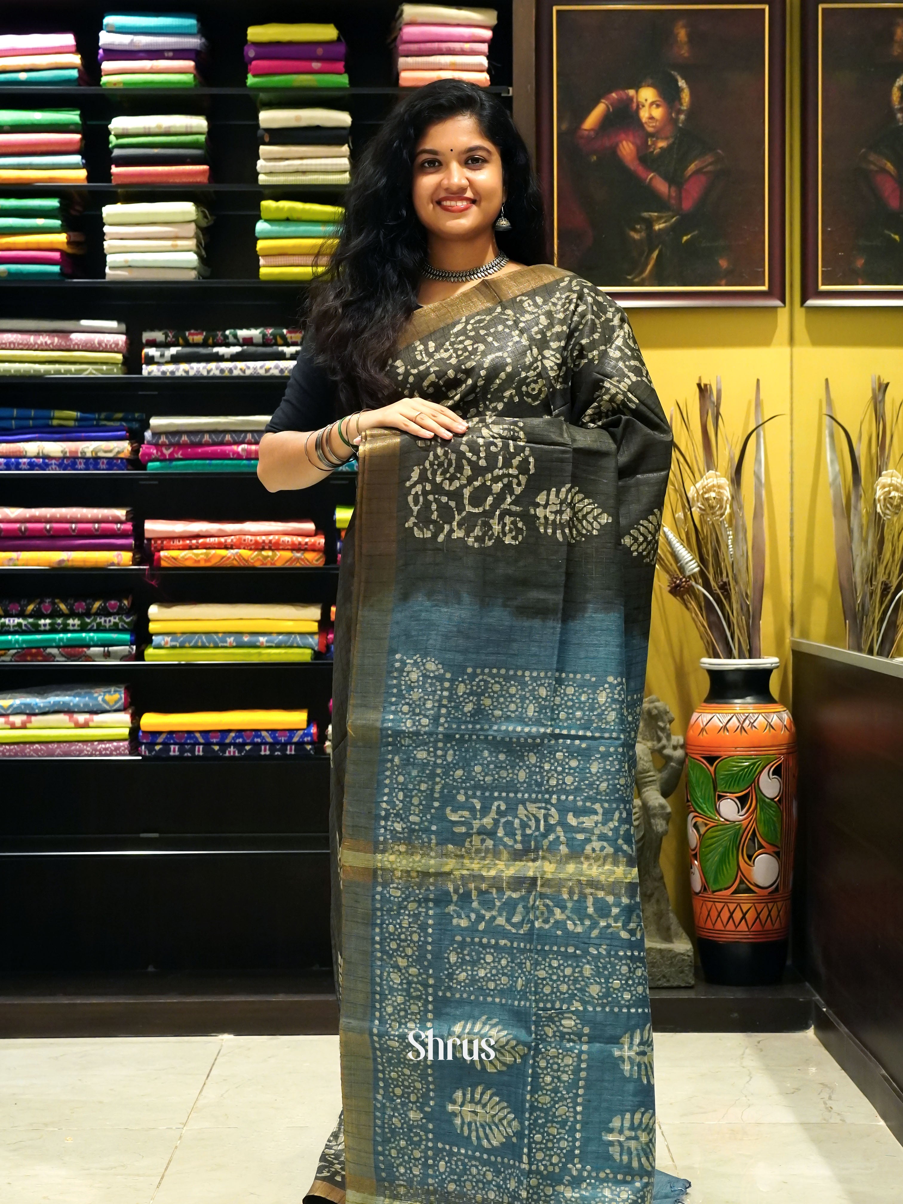 Black & Grey - Bhatik Saree - Shop on ShrusEternity.com