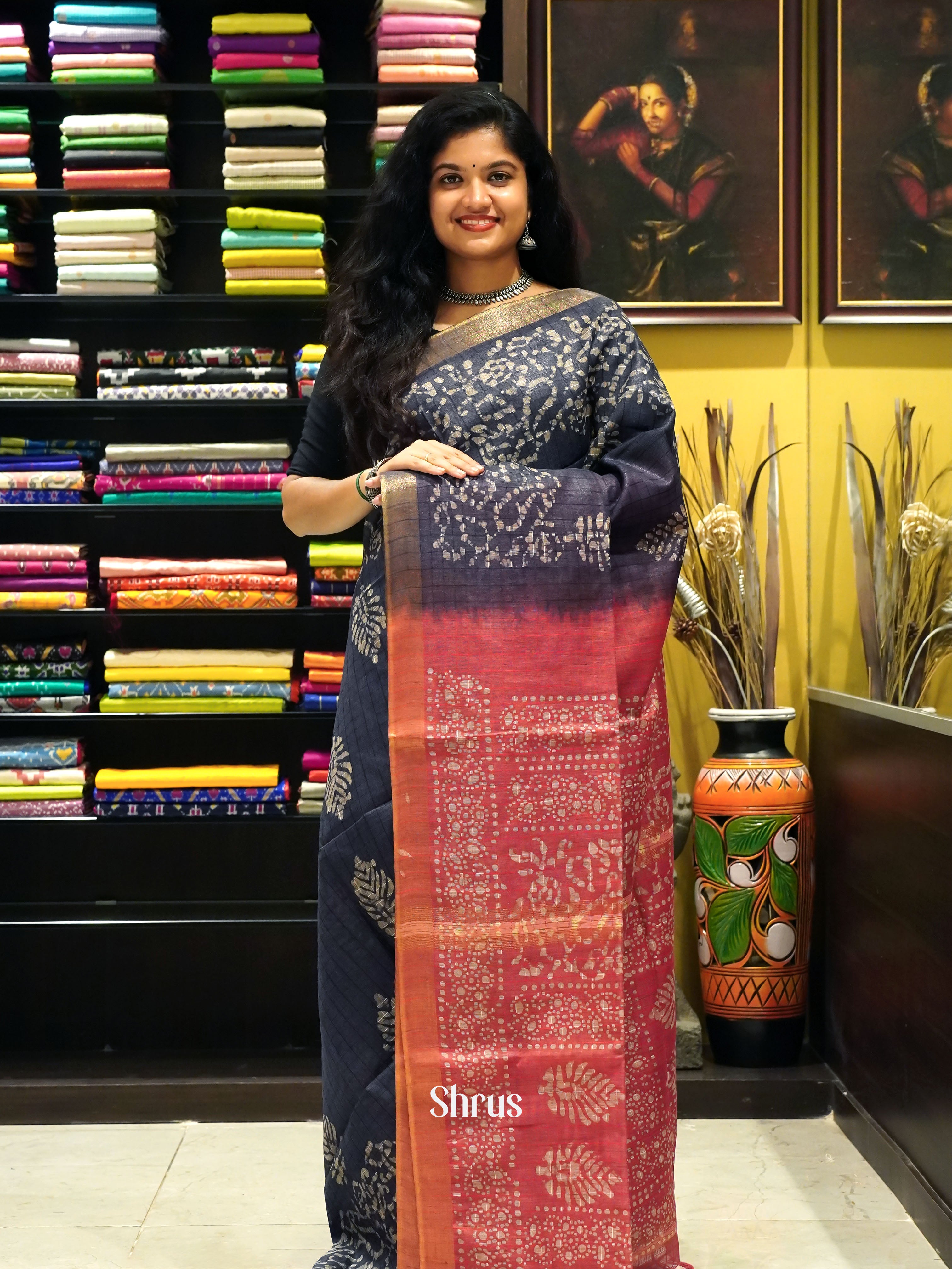 Blue & Red - Bhatik Saree - Shop on ShrusEternity.com