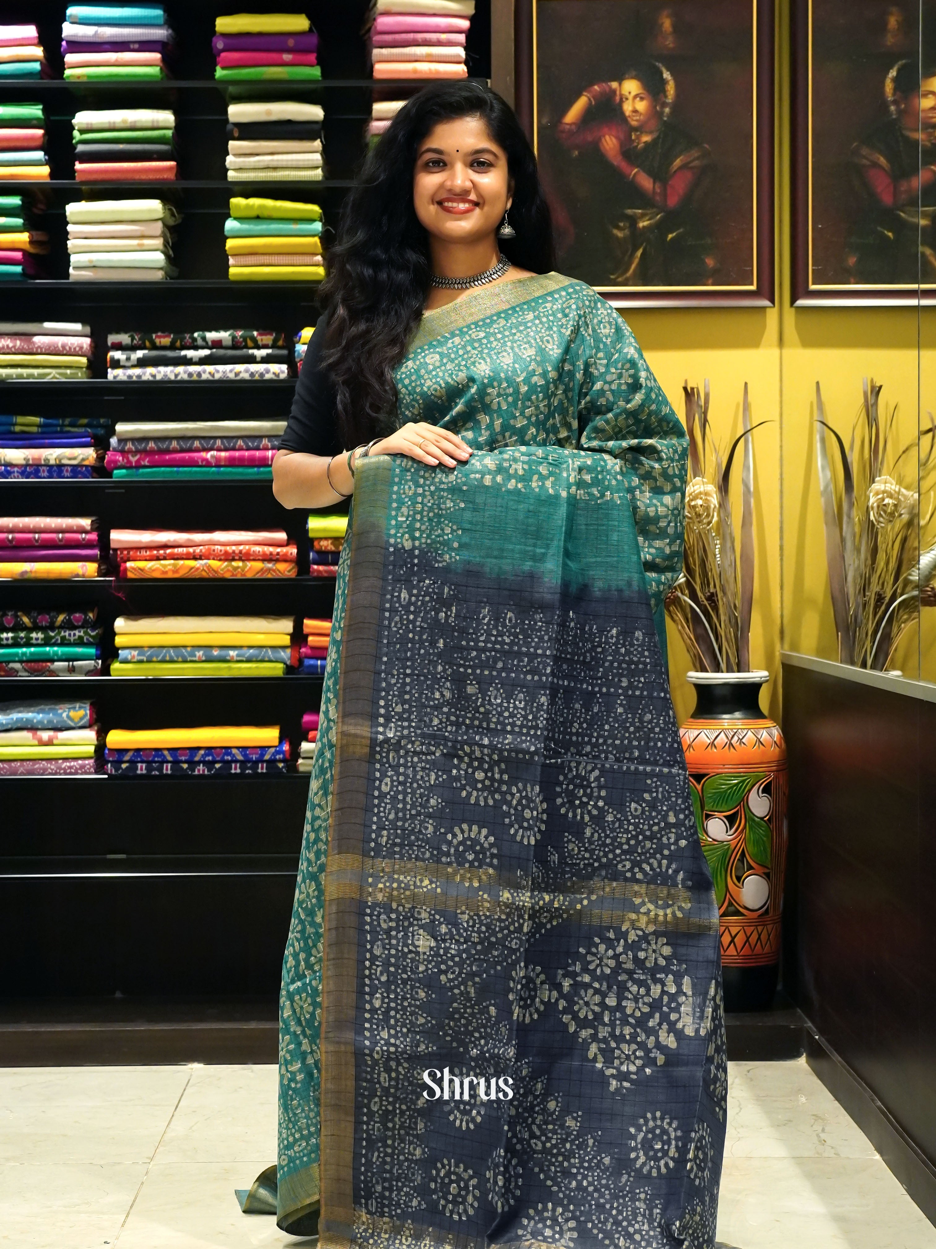 Teal & Blue - Bhatik Saree - Shop on ShrusEternity.com