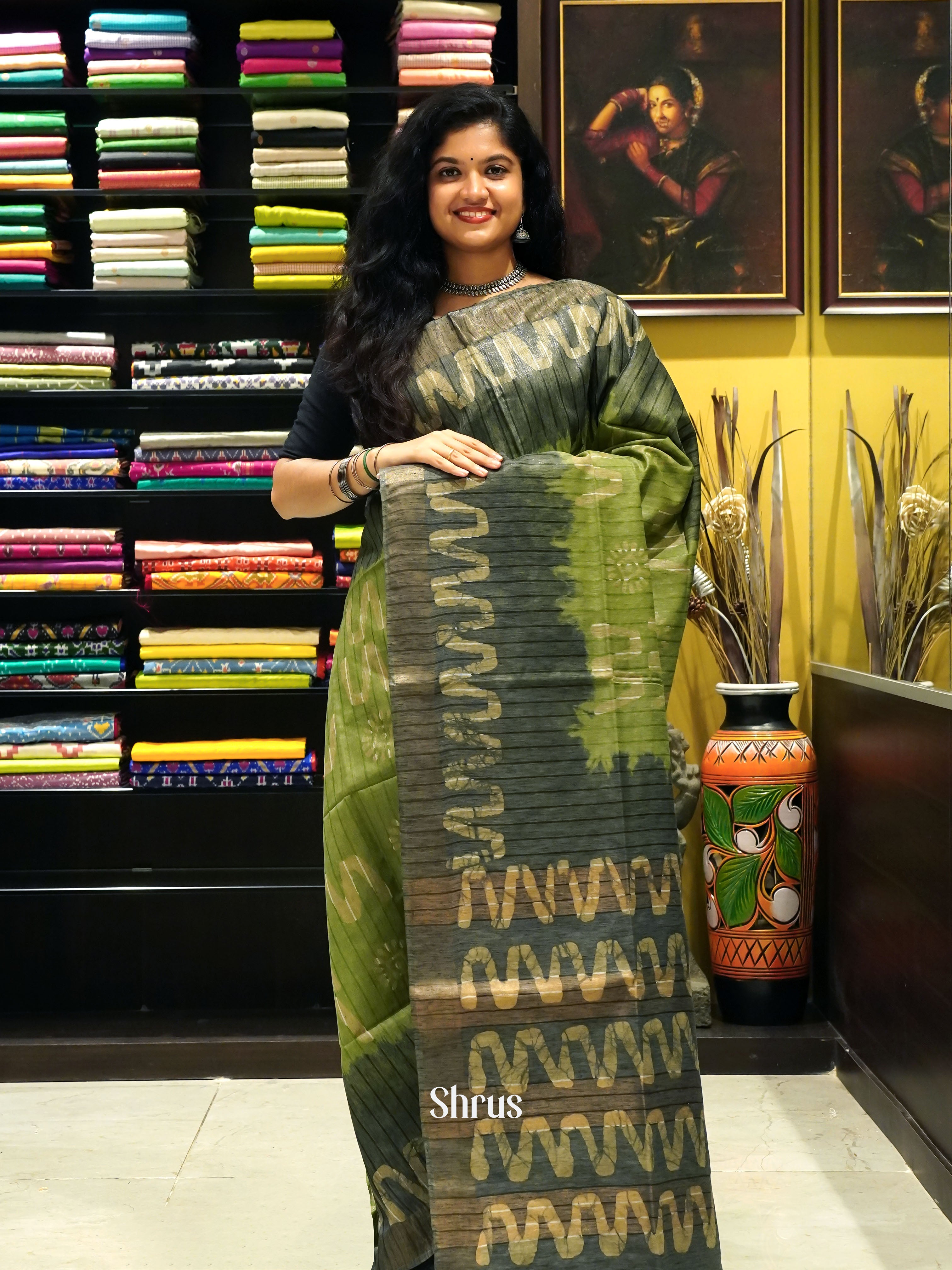 Green & Grey - Bhatik Saree - Shop on ShrusEternity.com