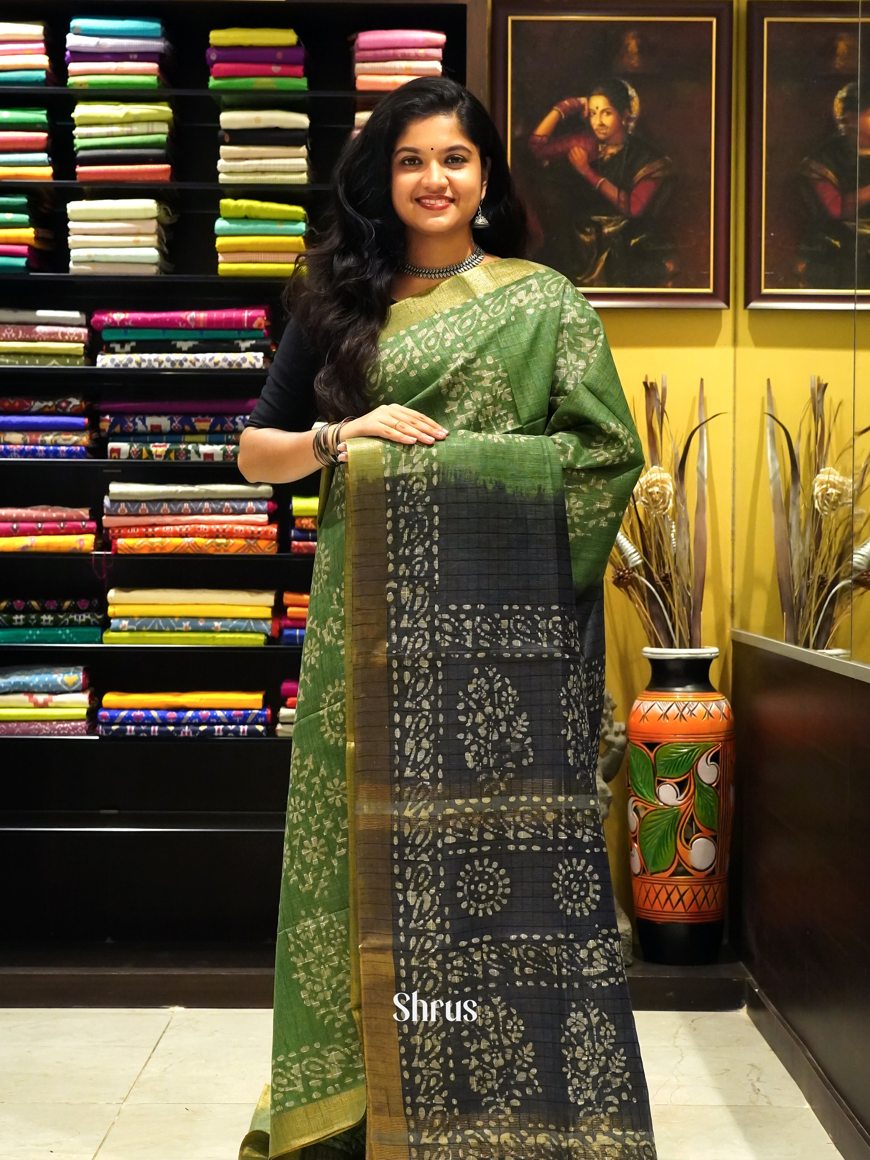 Green & Black - Bhatik Saree - Shop on ShrusEternity.com