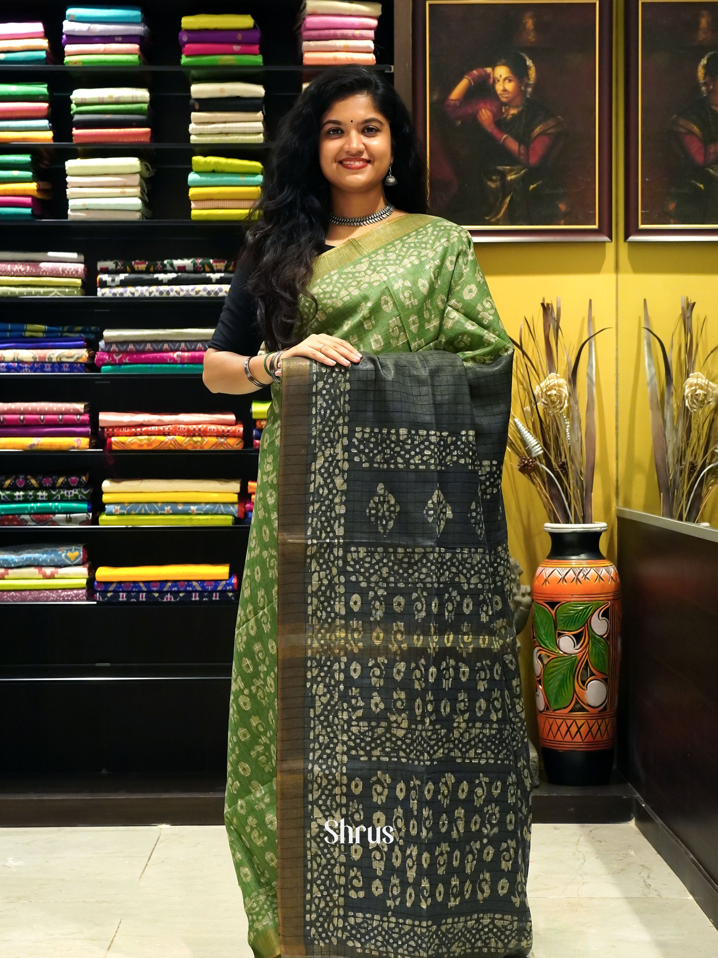 Green & Grey - Bhatik Saree - Shop on ShrusEternity.com