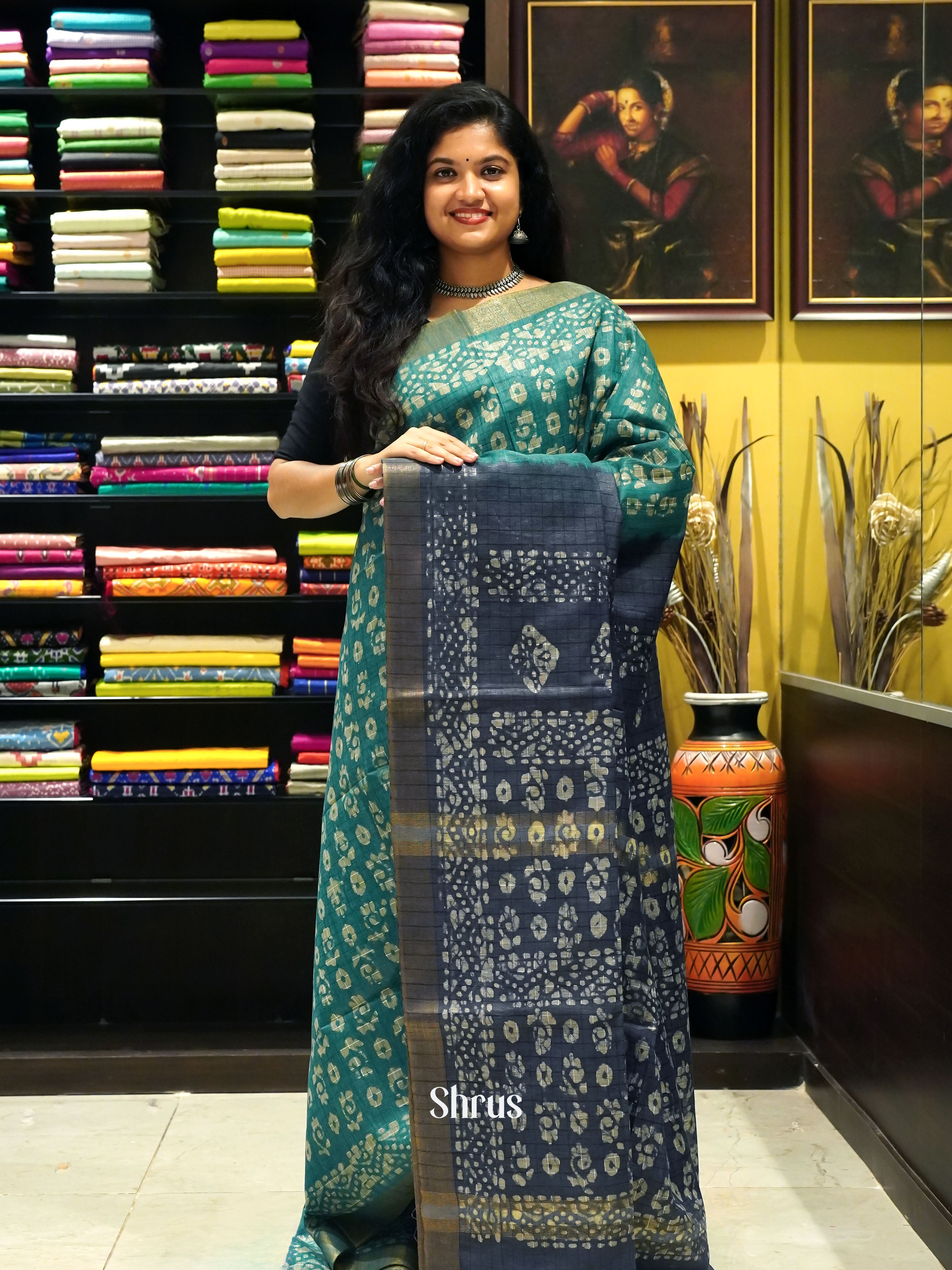 Teal & Blue - Bhatik Saree - Shop on ShrusEternity.com