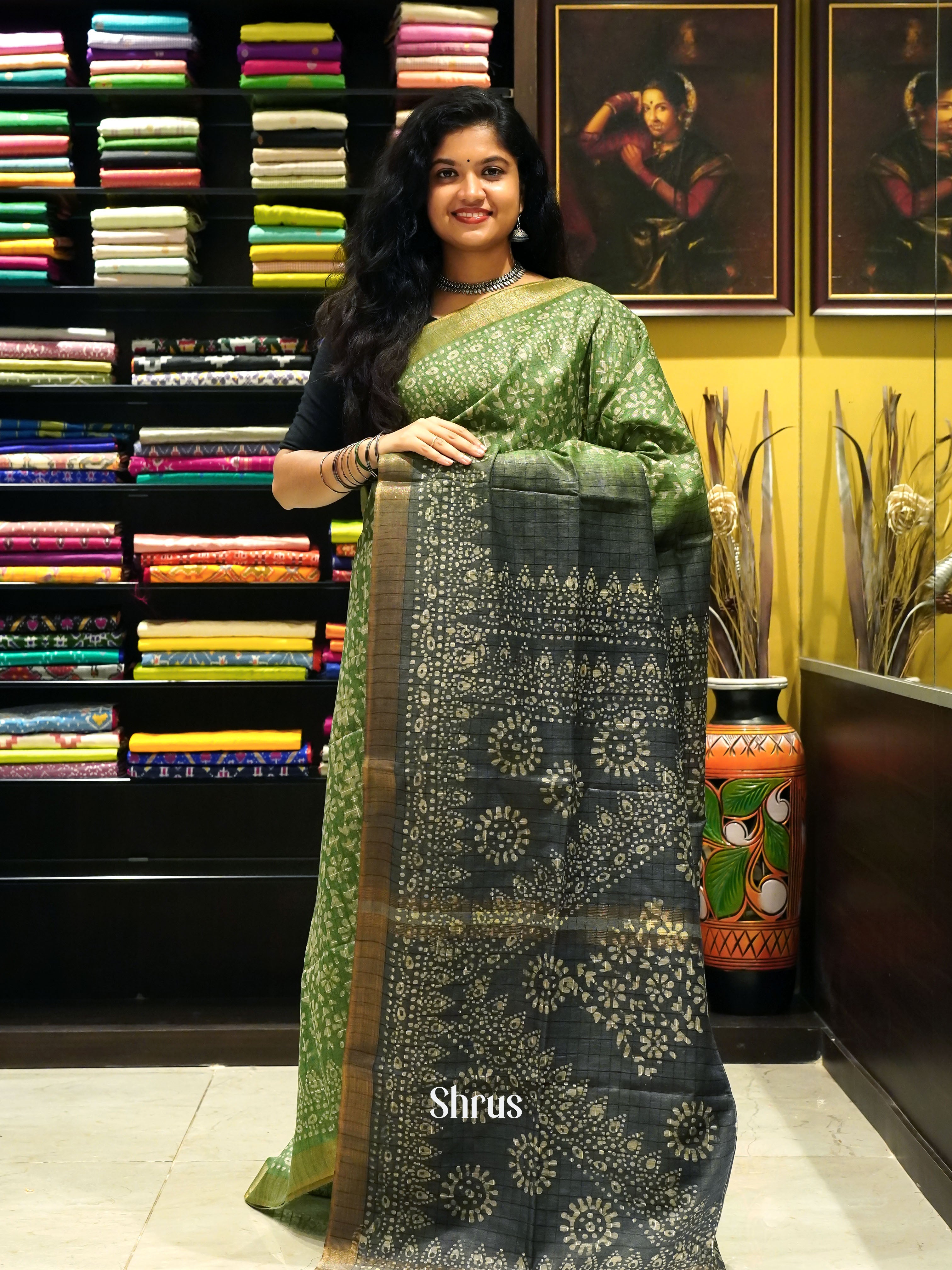 Green & Grey - Bhatik Saree - Shop on ShrusEternity.com