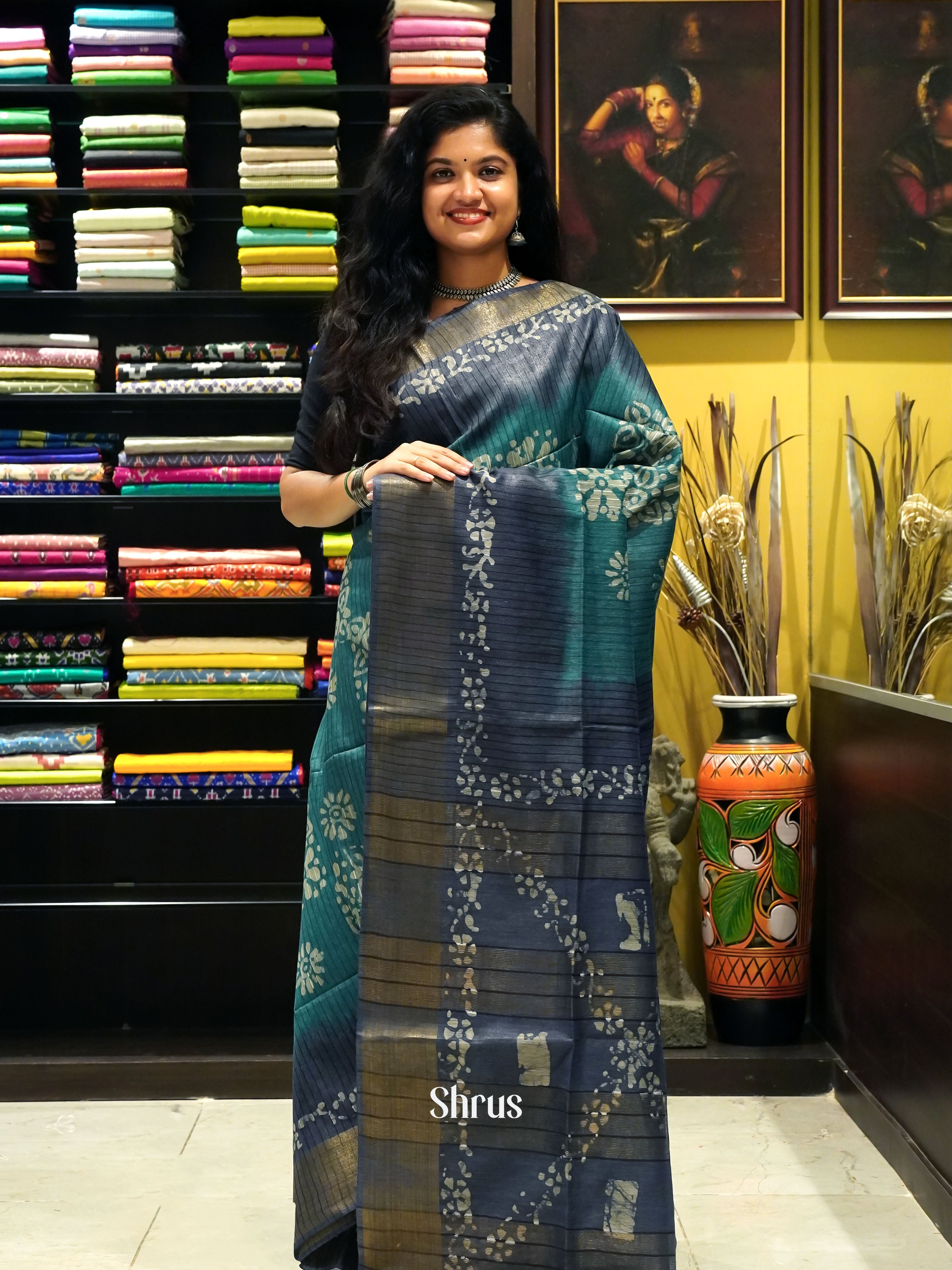 Teal & Blue - Bhatik Saree - Shop on ShrusEternity.com