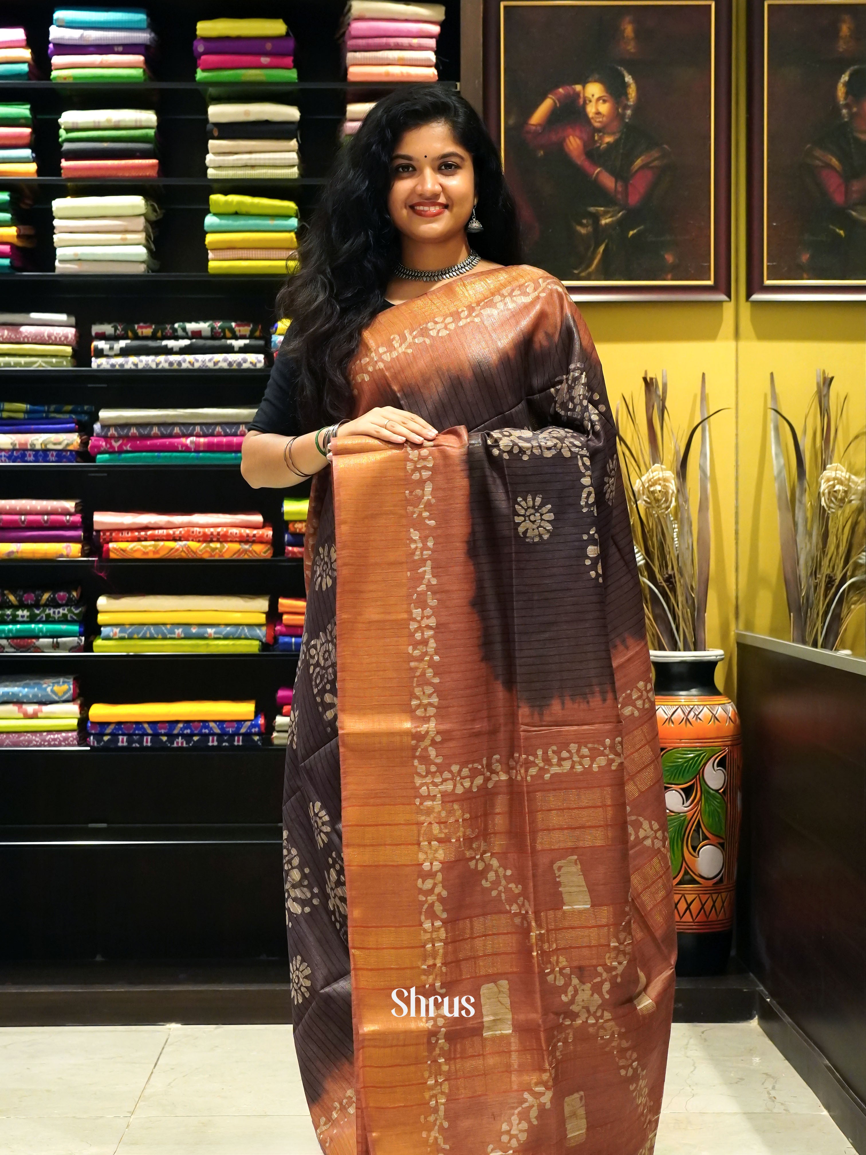 Coffee Brown & Brown - Bhatik Saree - Shop on ShrusEternity.com