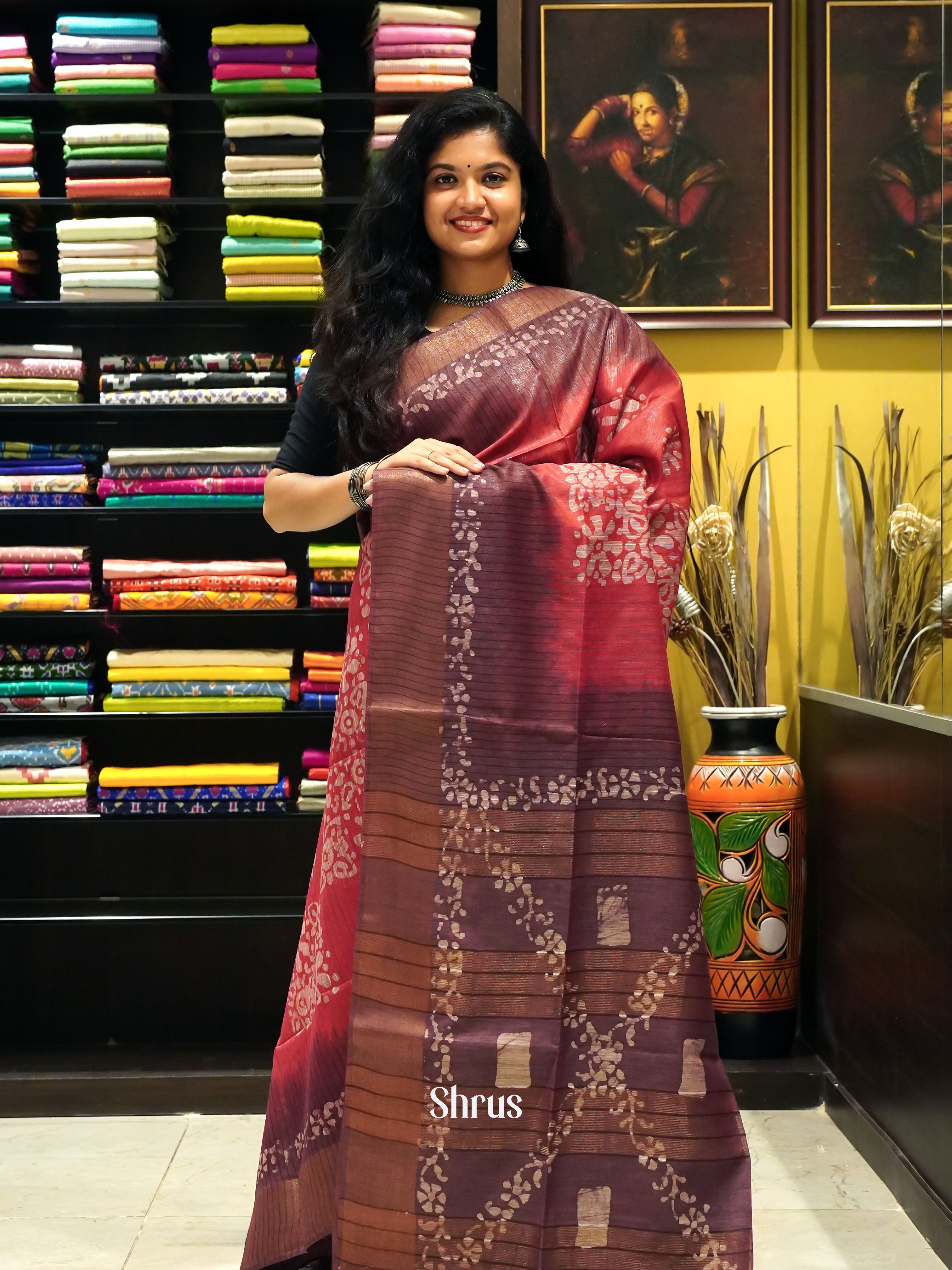 Red & Brown - Bhatik Saree - Shop on ShrusEternity.com