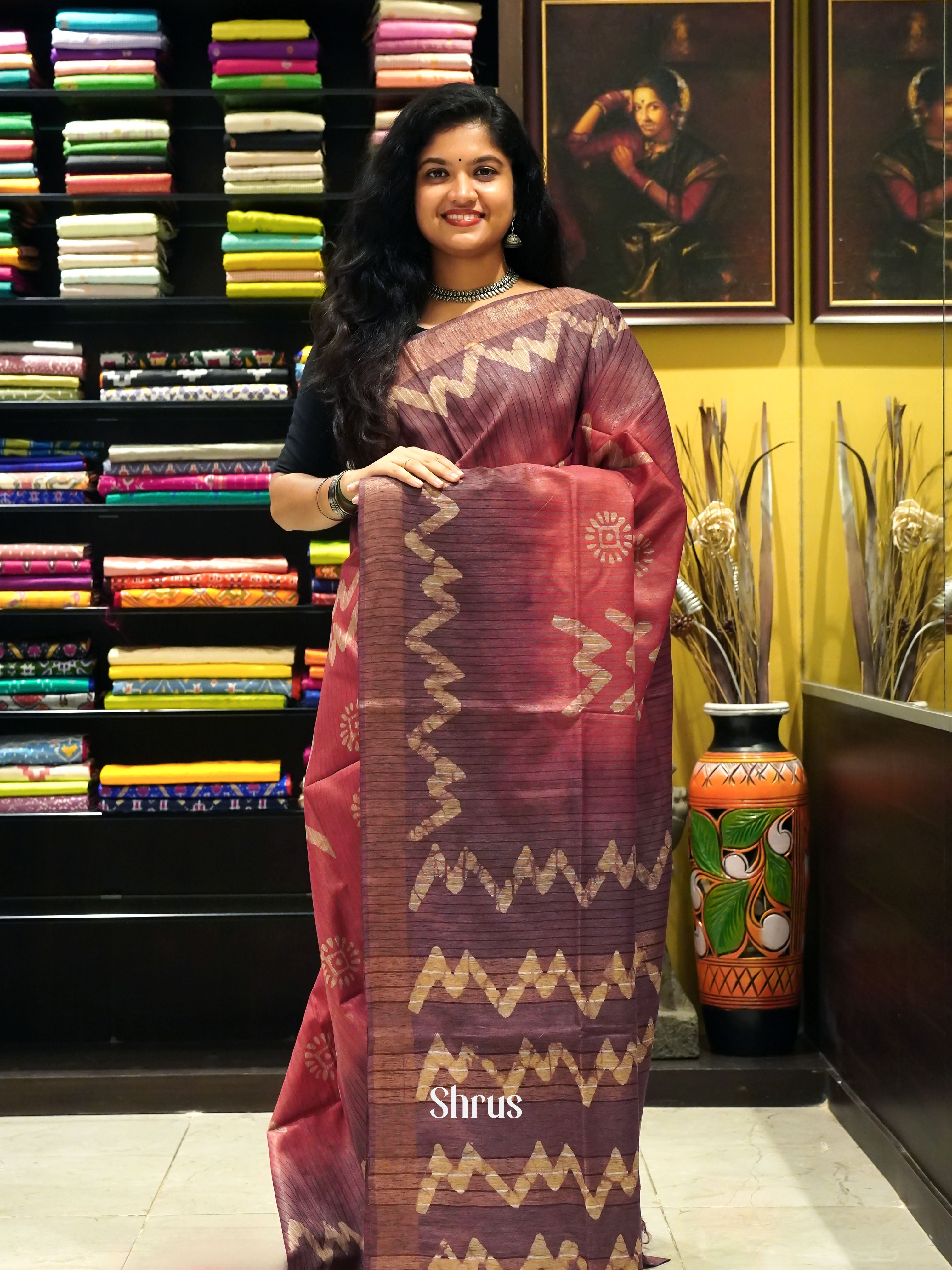 Pink & Brown - Bhatik Saree - Shop on ShrusEternity.com