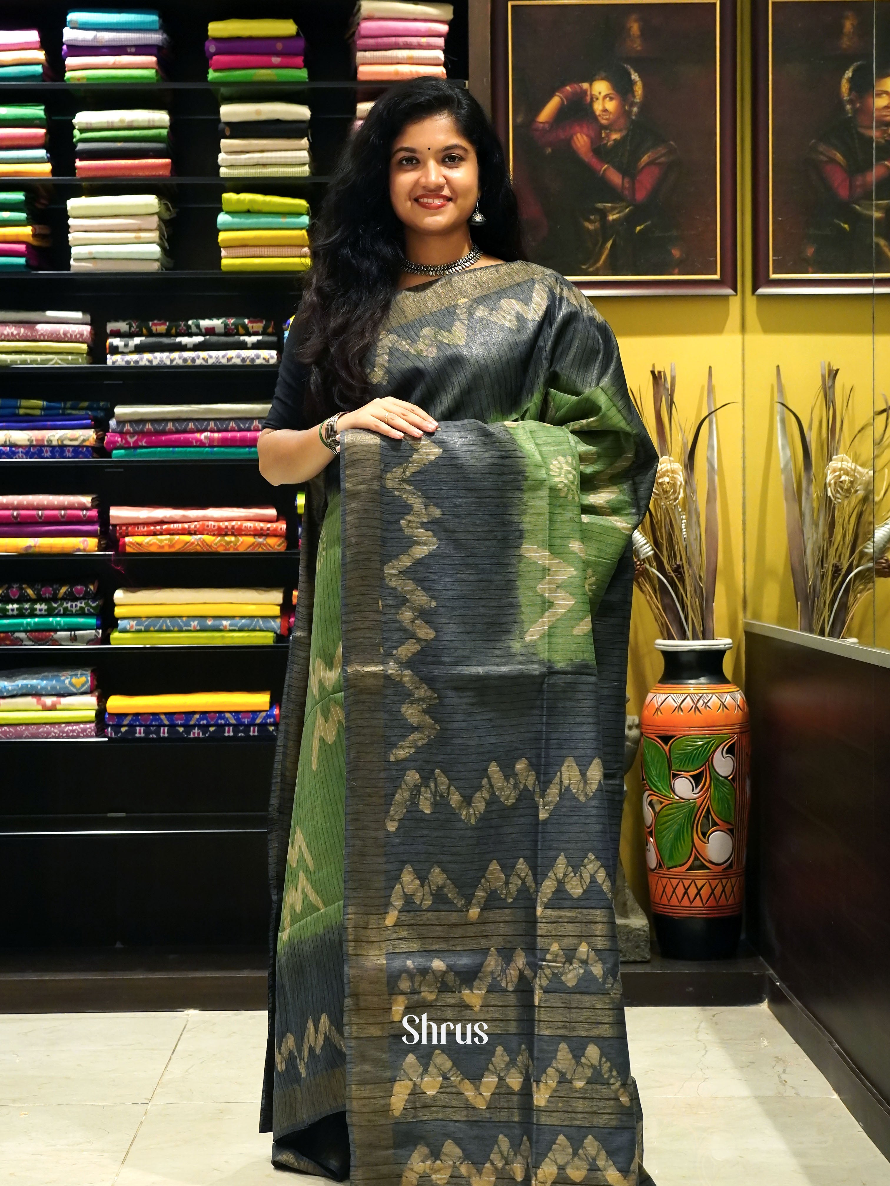 Green & Grey - Bhatik Saree - Shop on ShrusEternity.com