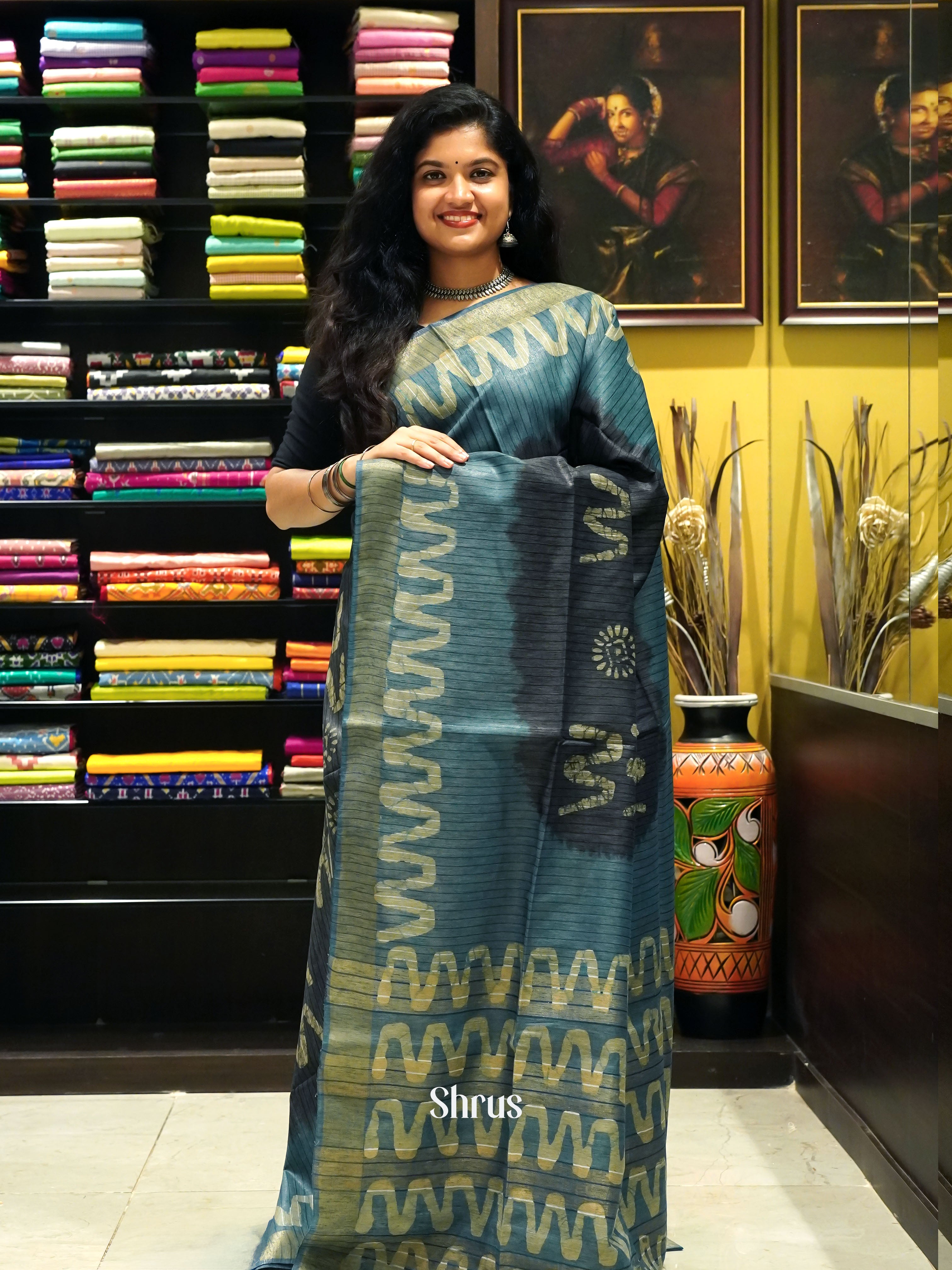 Black & Blue - Bhatik Saree - Shop on ShrusEternity.com