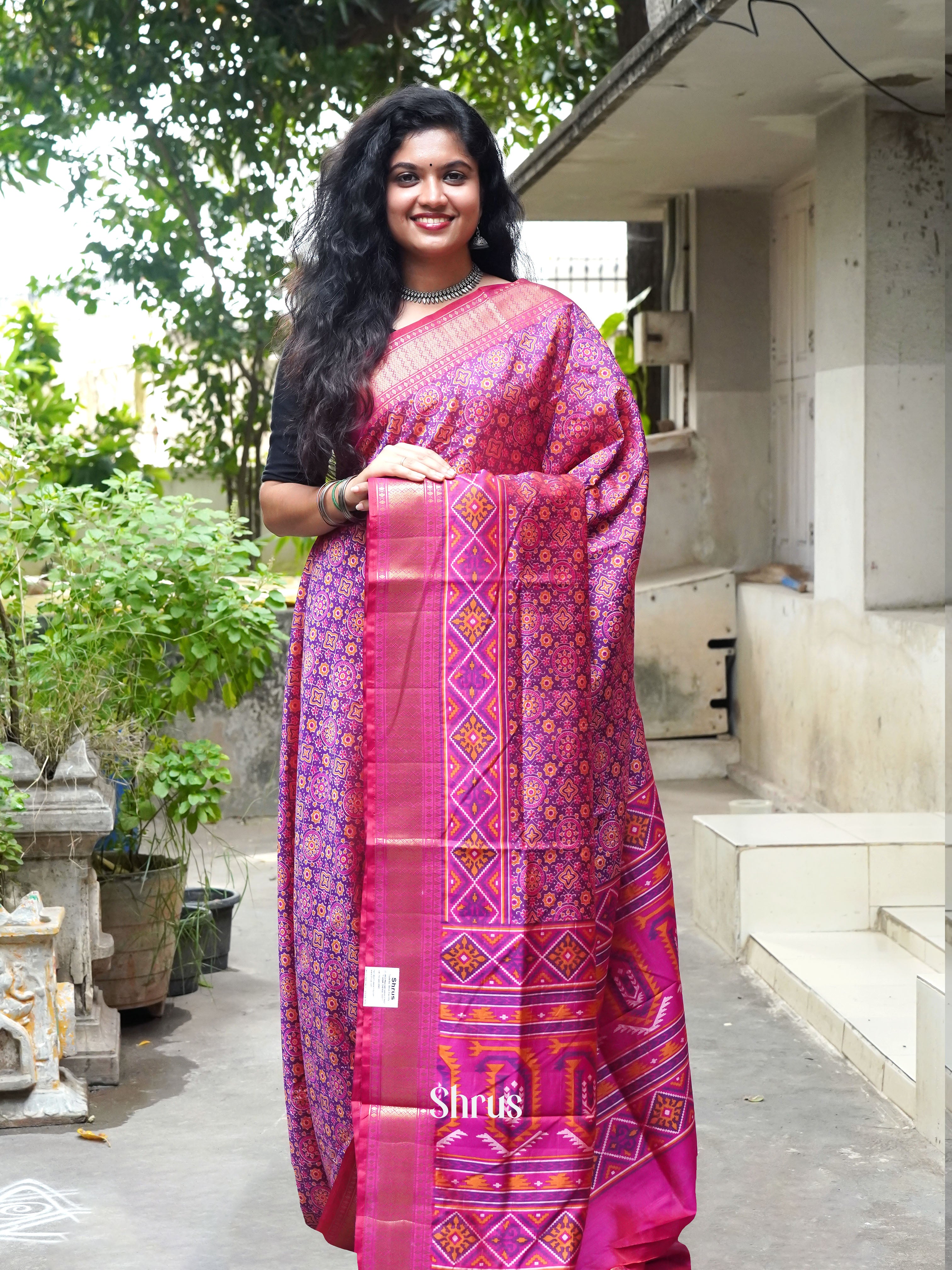 Pink & Purple - Semi Patola Saree - Shop on ShrusEternity.com