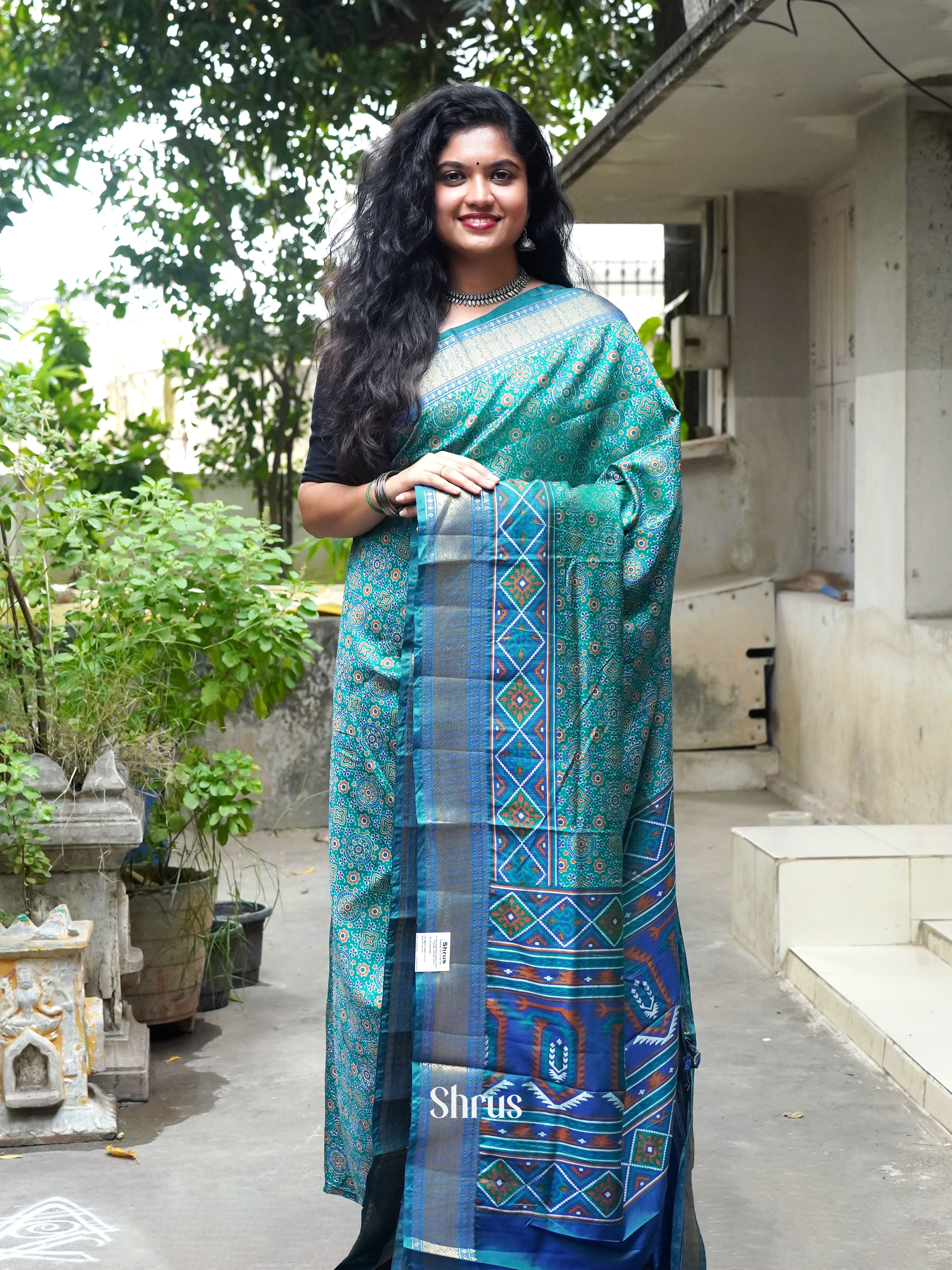 Green & Blue - Semi Patola Saree - Shop on ShrusEternity.com