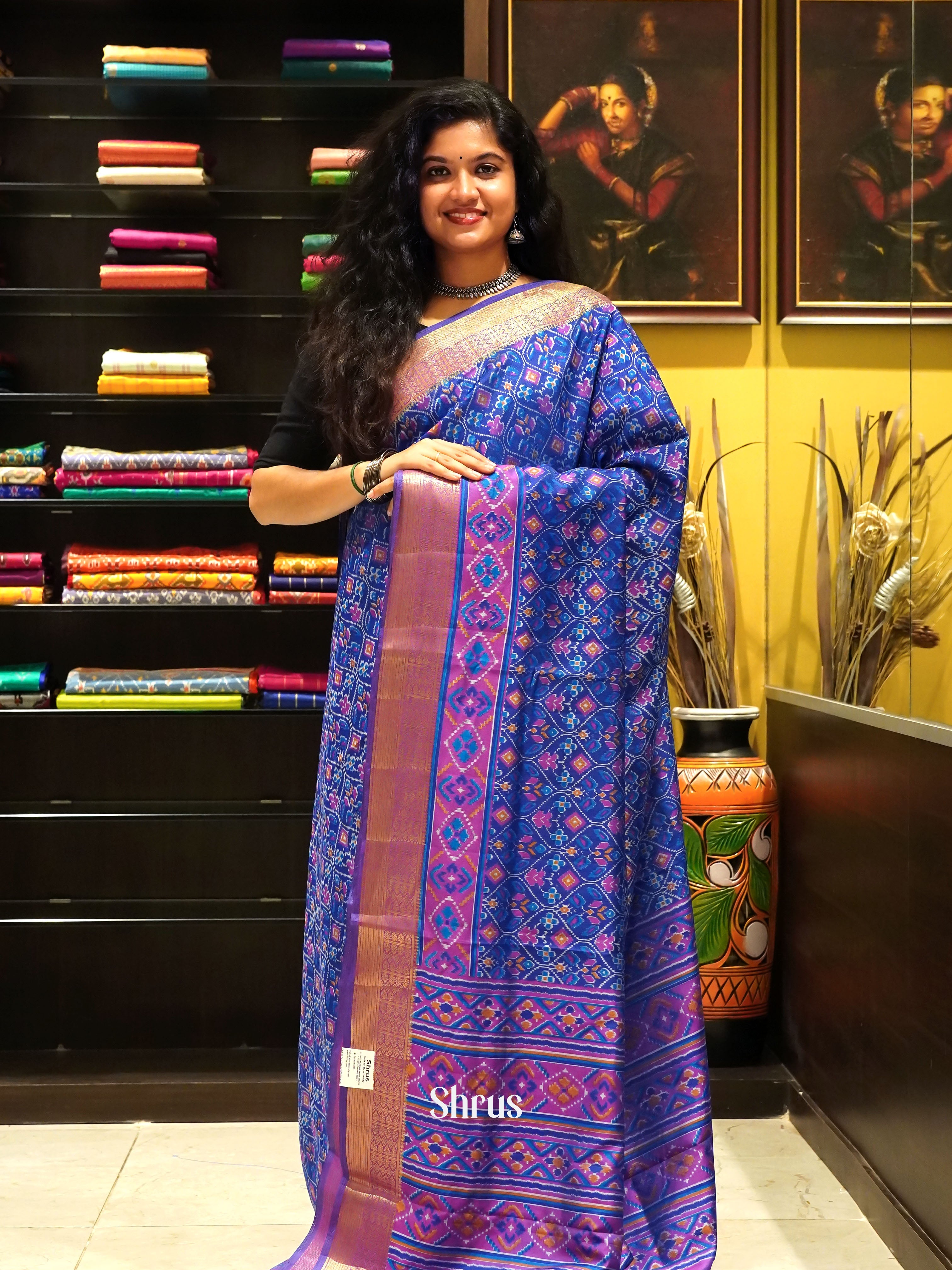 Blue & Purple - Semi Patola Saree - Shop on ShrusEternity.com