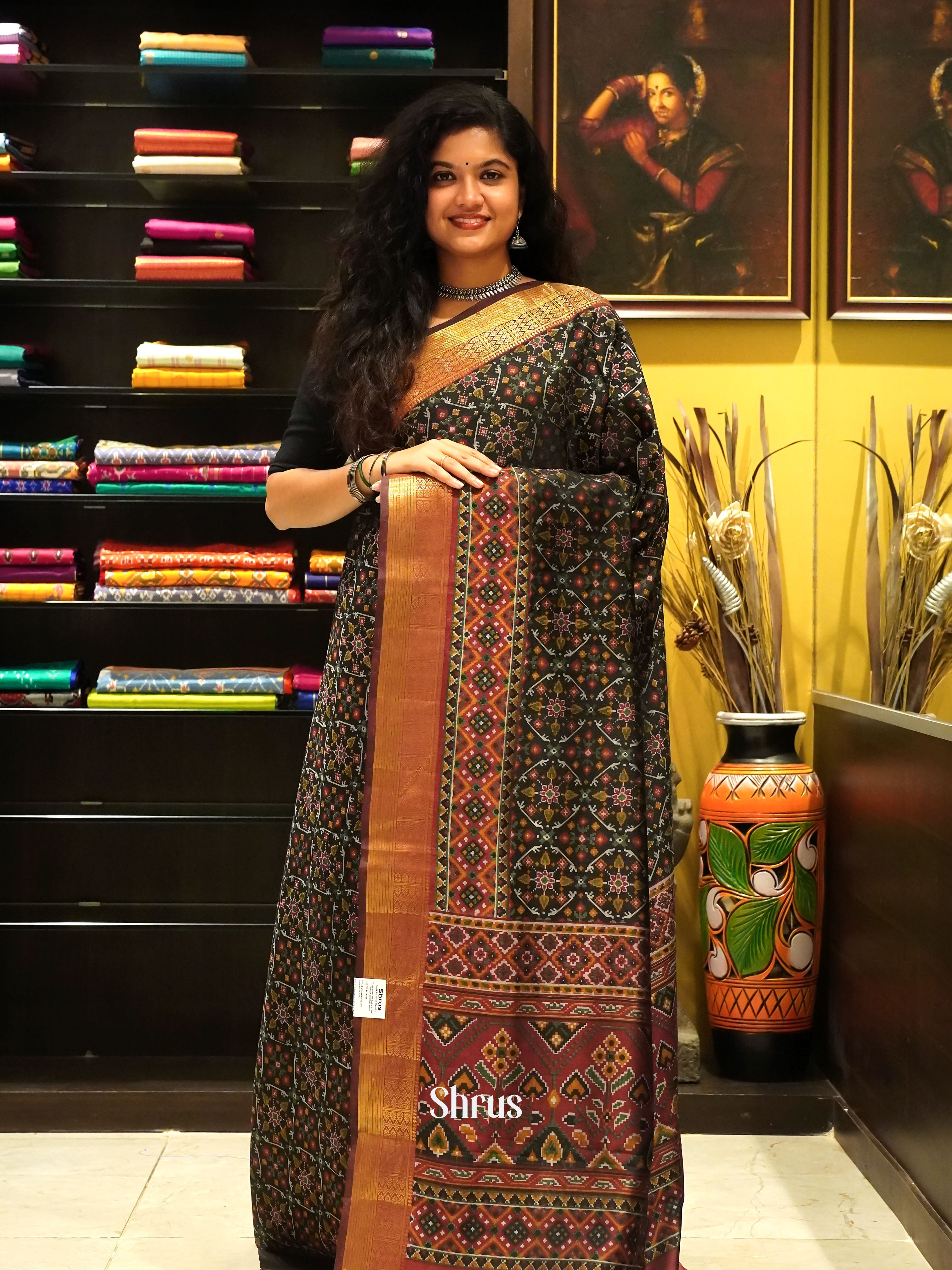 Black & Brown - Semi Patola Saree - Shop on ShrusEternity.com