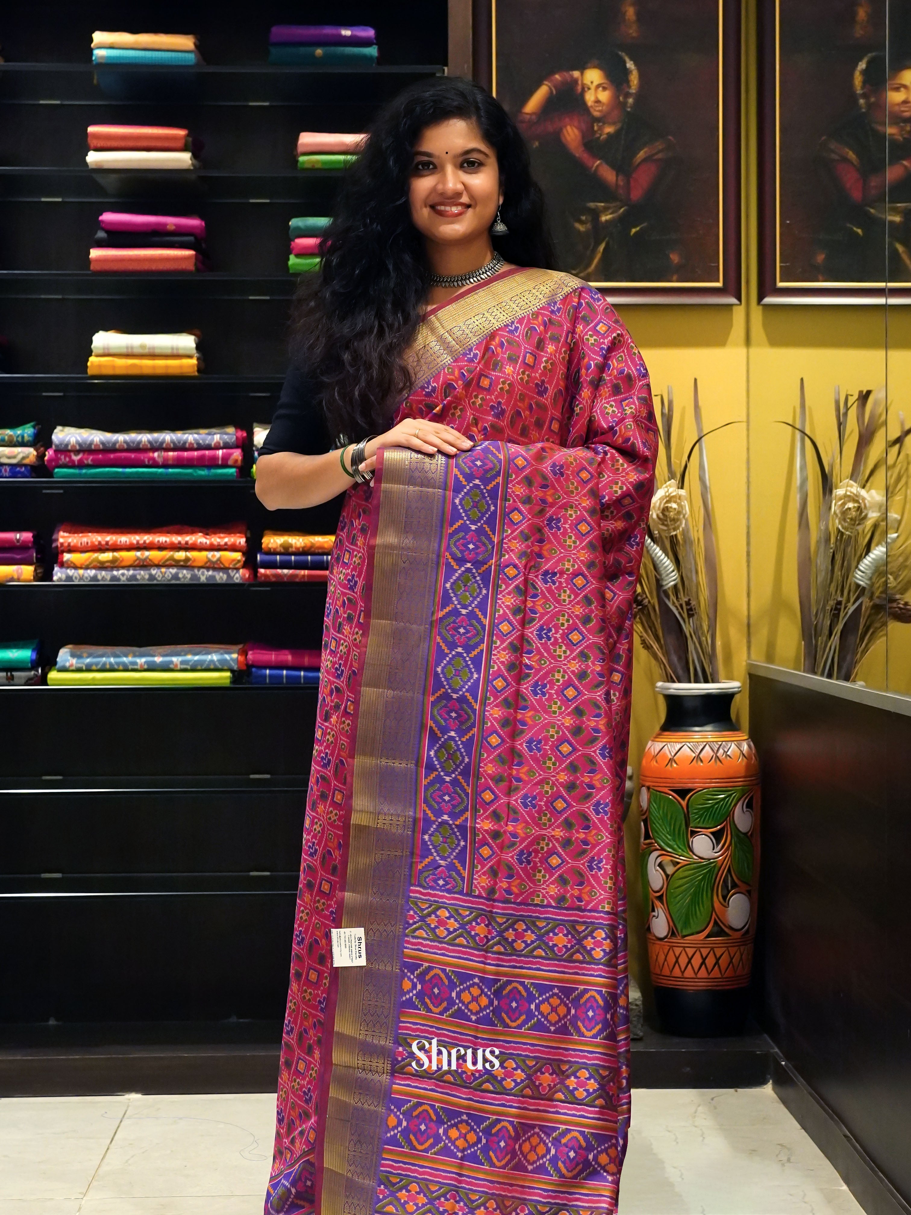 Pink & Purple - Semi Patola Saree - Shop on ShrusEternity.com