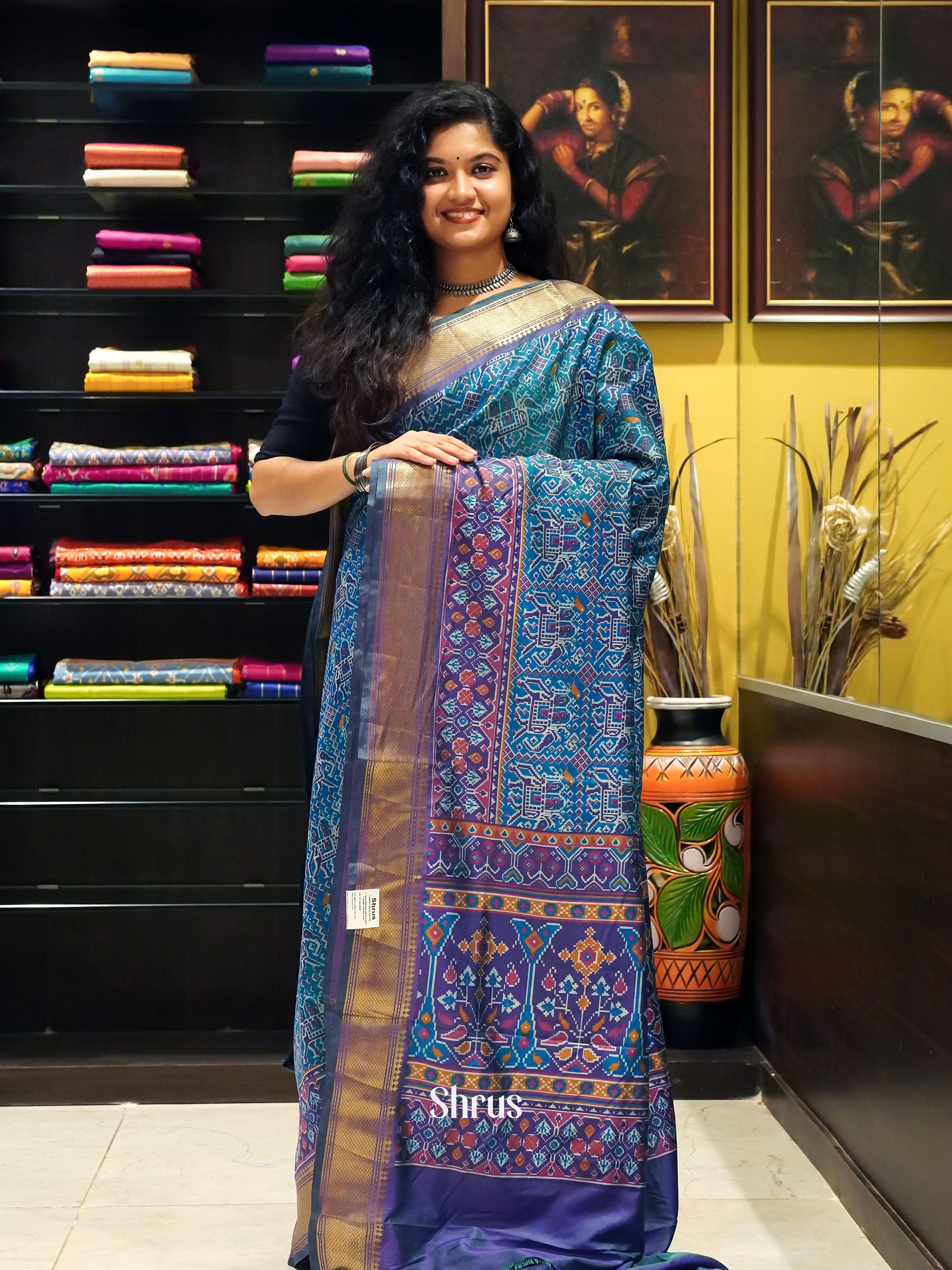 Blue & Purple - Semi Patola Saree - Shop on ShrusEternity.com