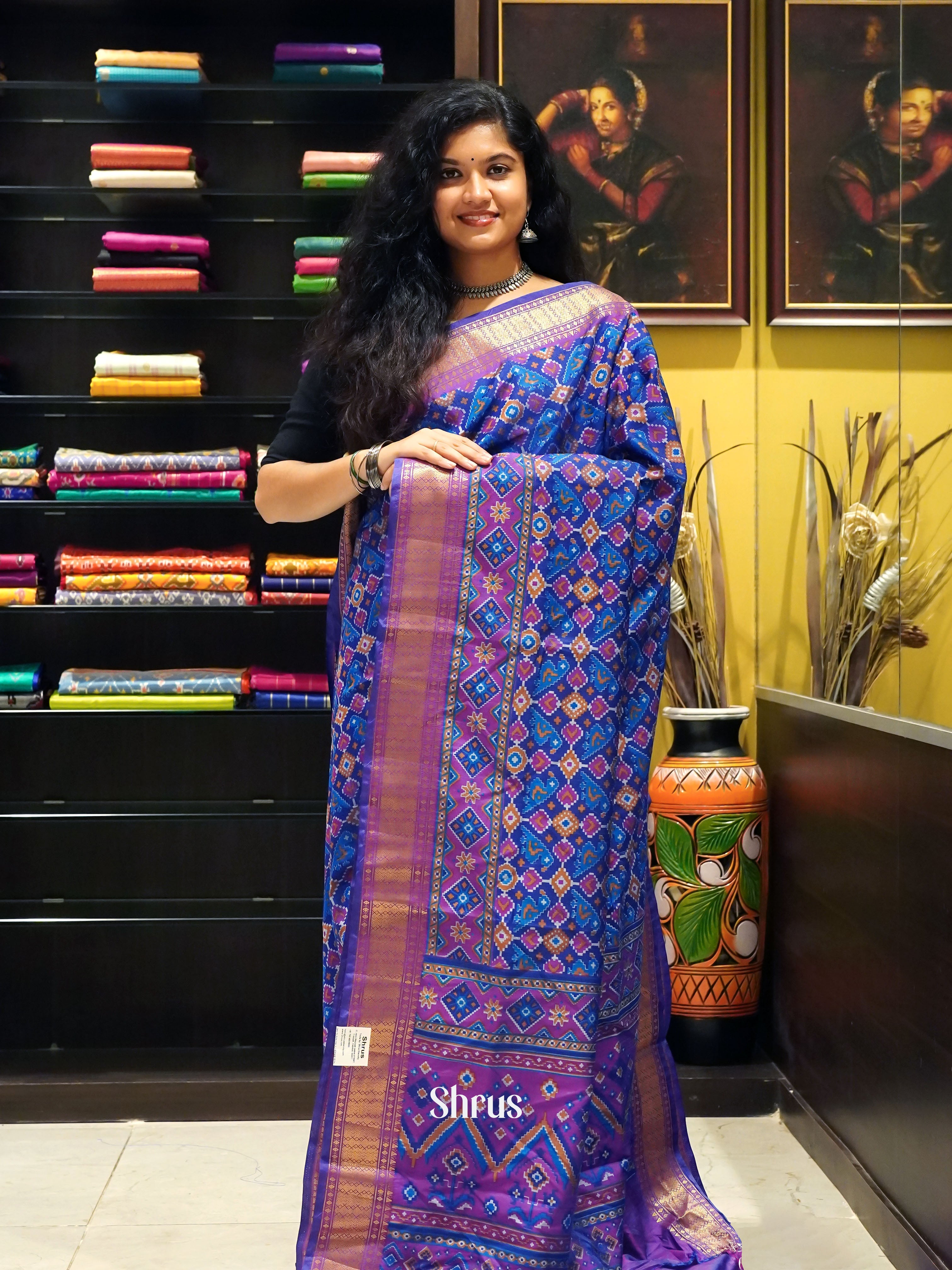 Blue & Purple - Semi Patola Saree - Shop on ShrusEternity.com