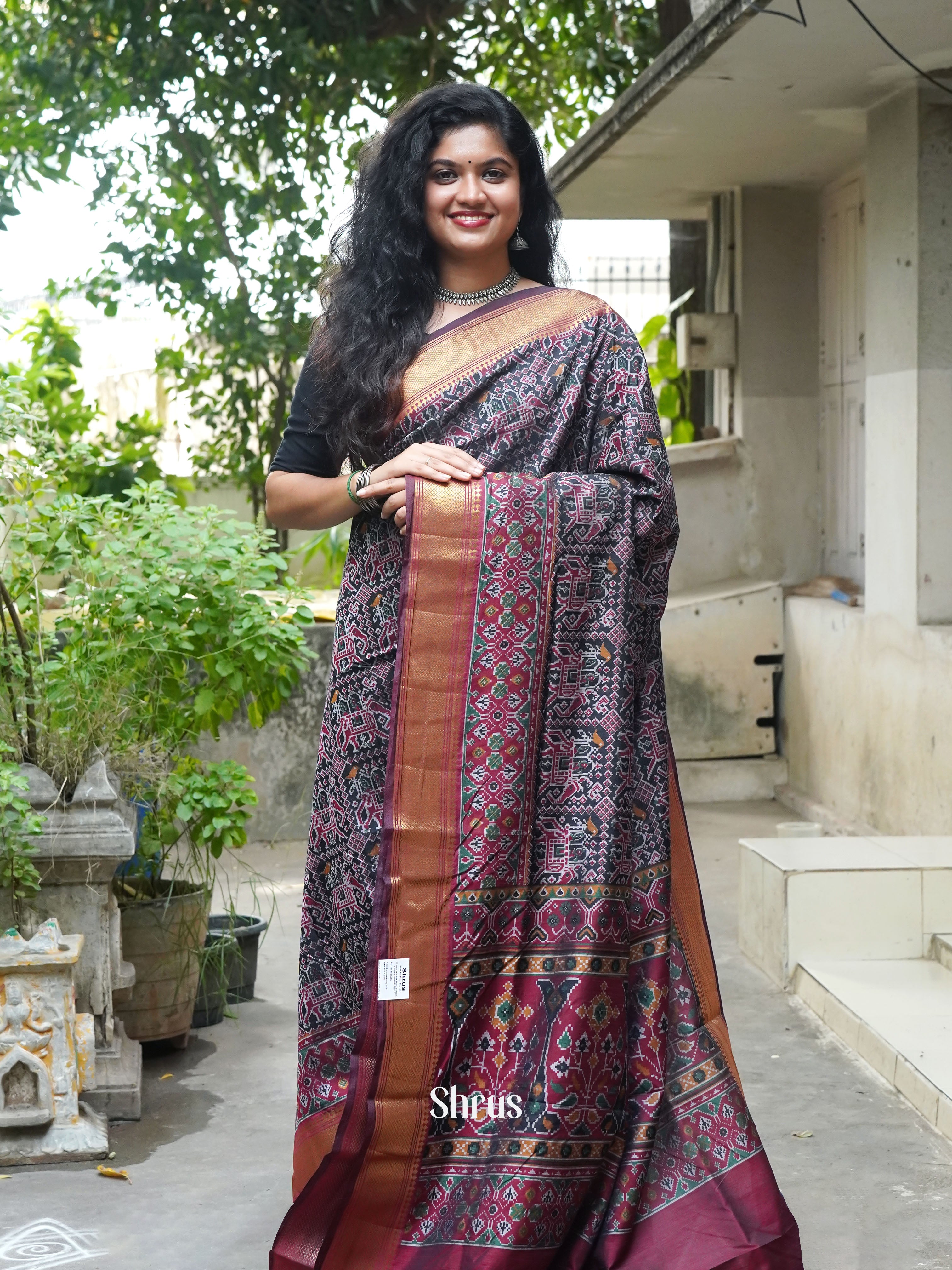 Black & Brown - Semi Patola Saree - Shop on ShrusEternity.com