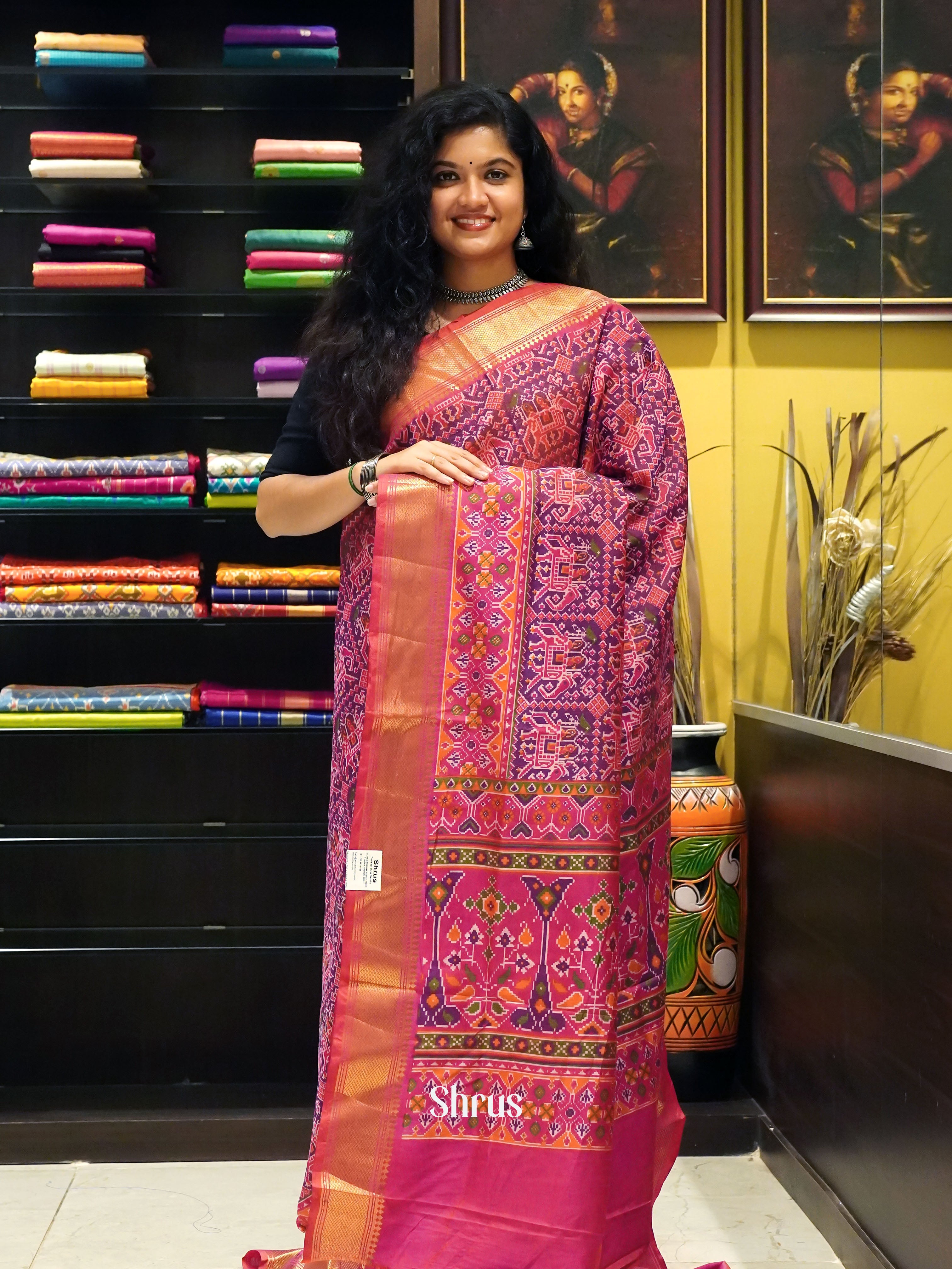Purple & Pink - Semi Patola Saree - Shop on ShrusEternity.com