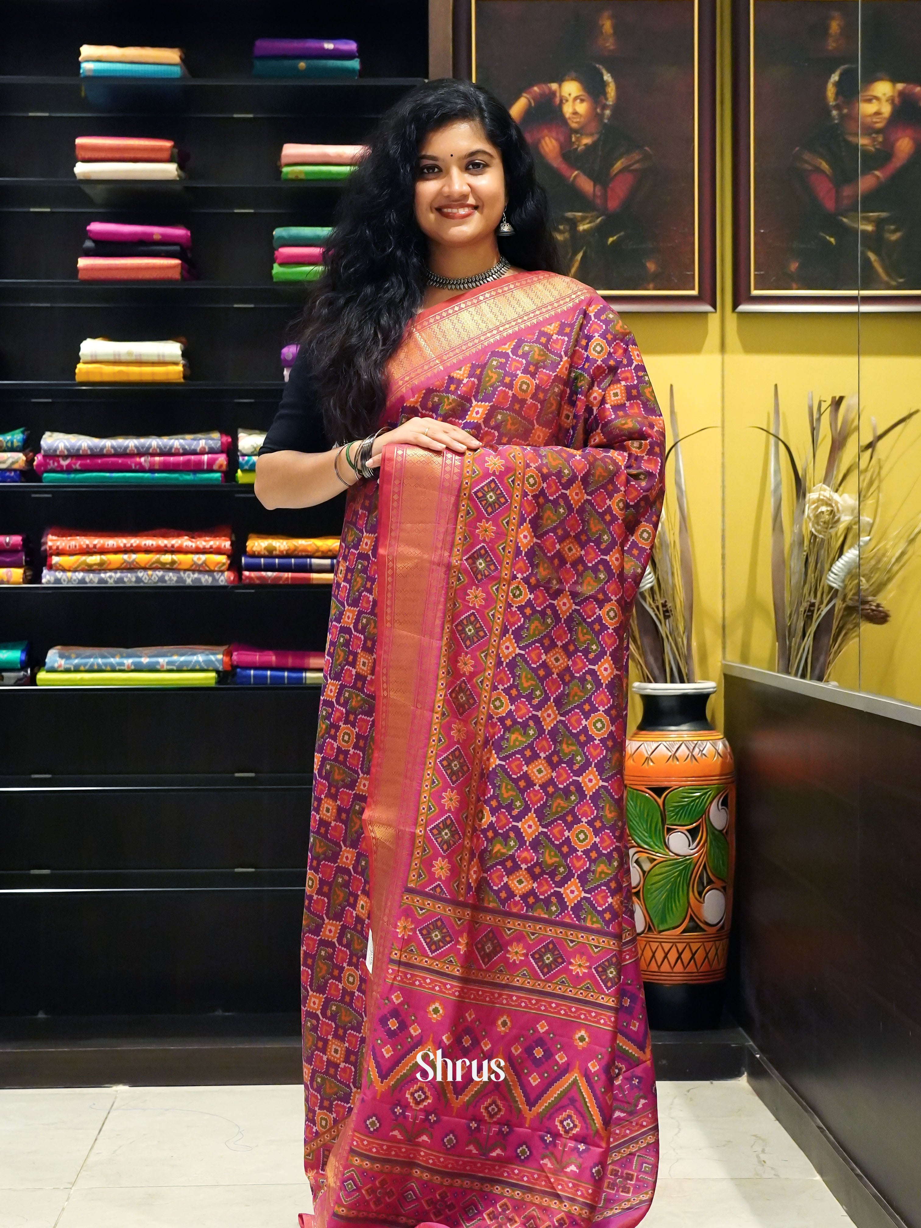 Purple & Pink - Semi Patola Saree - Shop on ShrusEternity.com