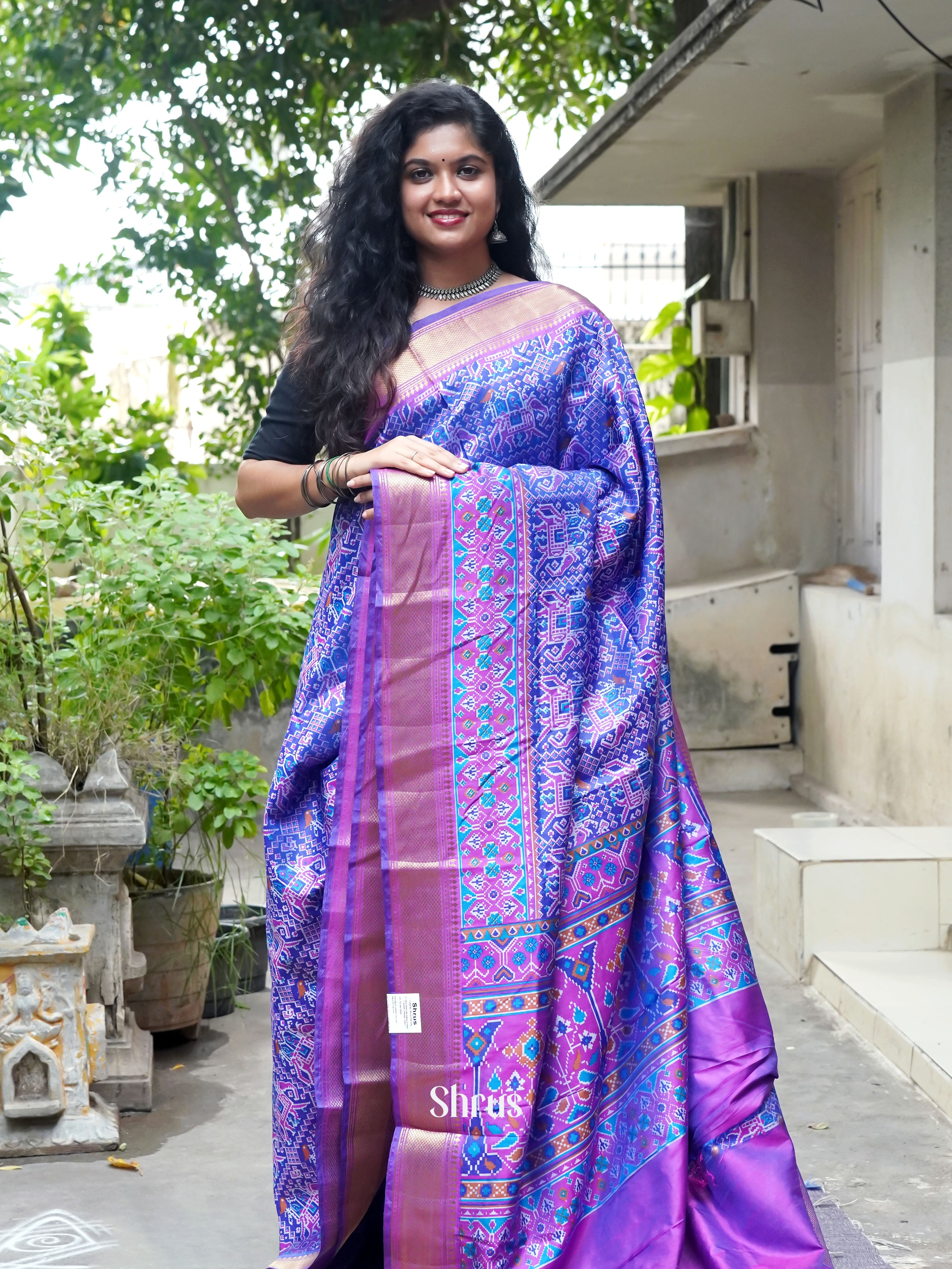 Purple & Pink - Semi Patola Saree - Shop on ShrusEternity.com