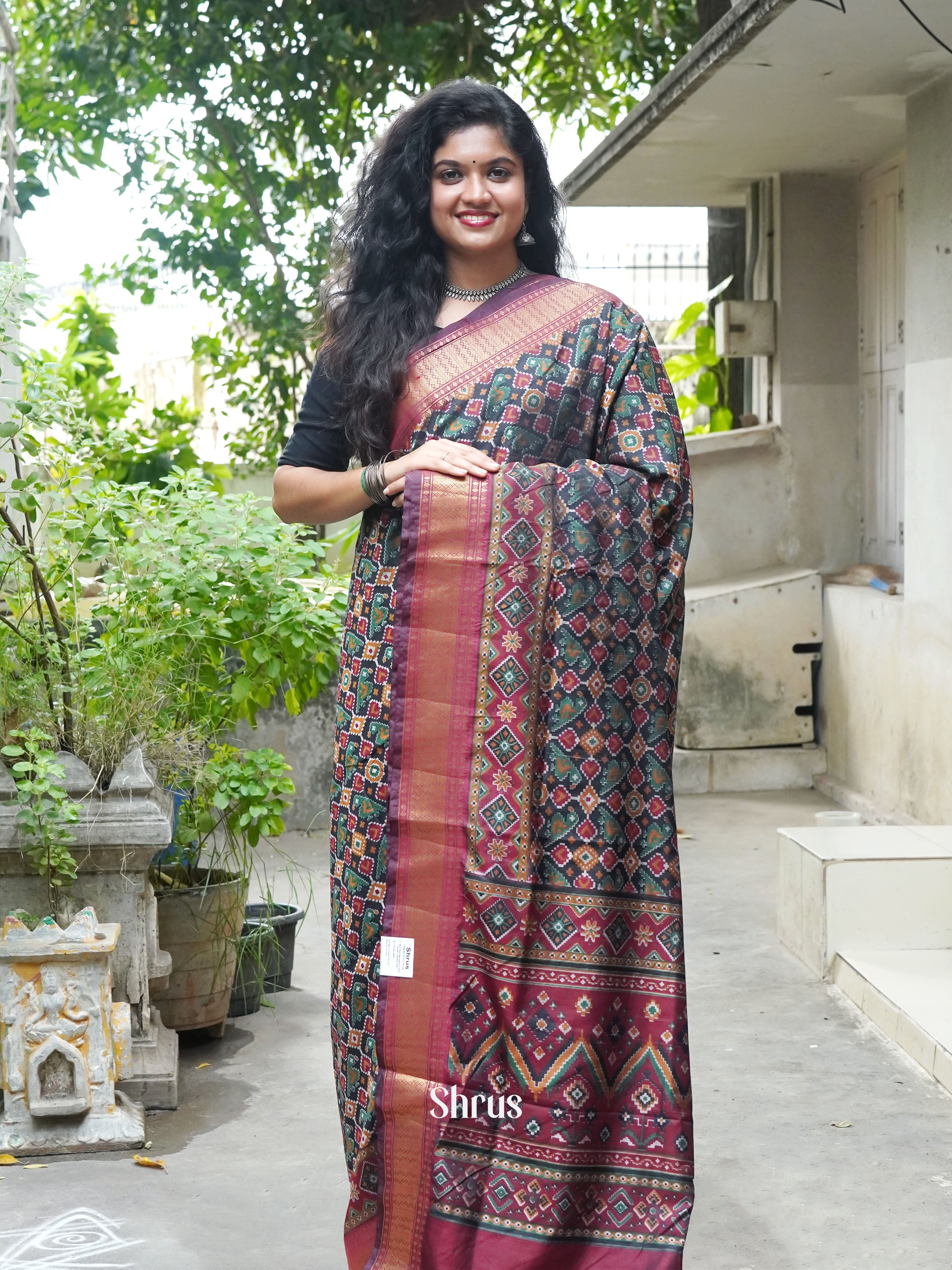 Black & Maroon - Semi Patola Saree - Shop on ShrusEternity.com