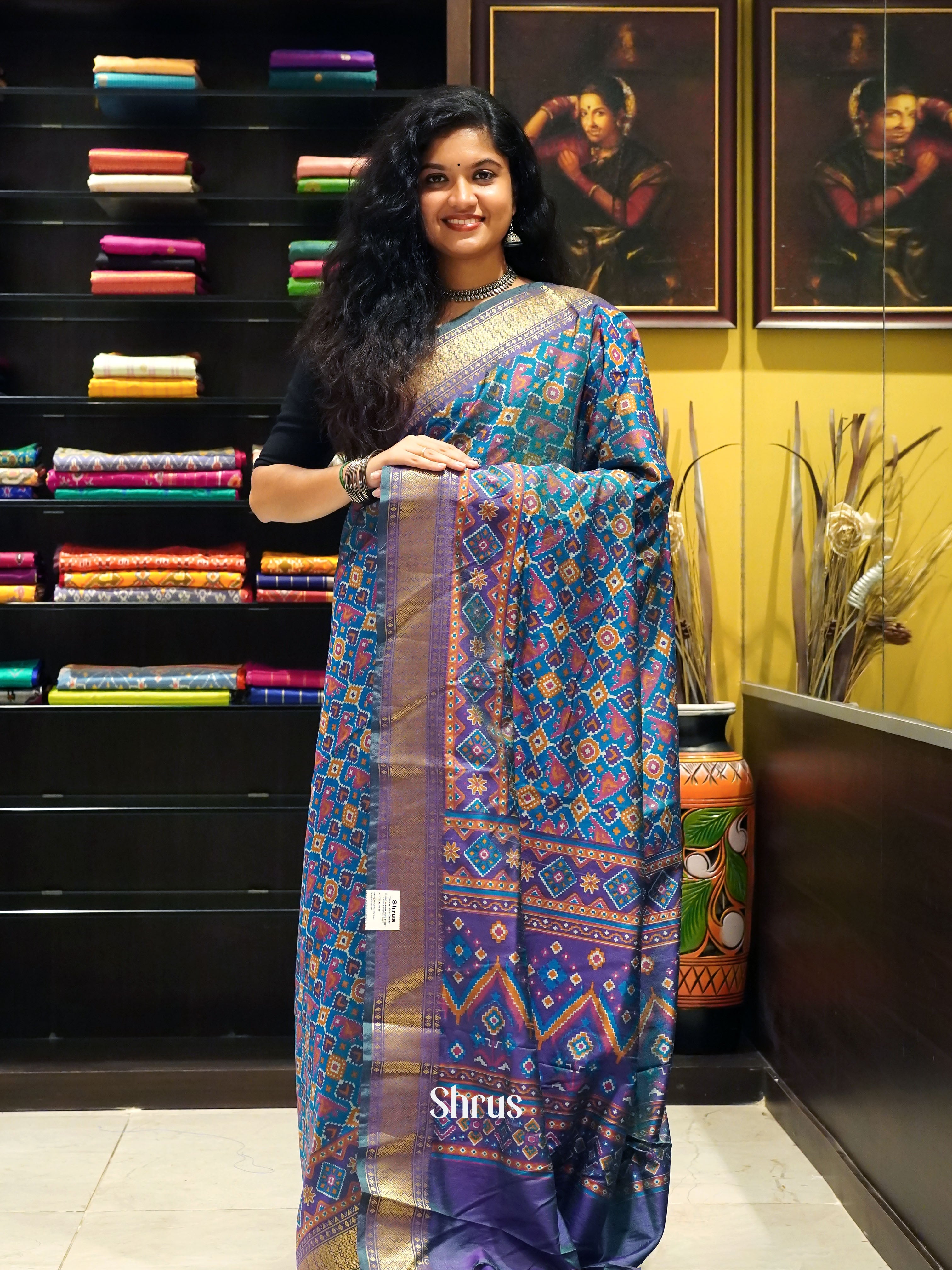 Blue & Purple- Semi Patola Saree - Shop on ShrusEternity.com
