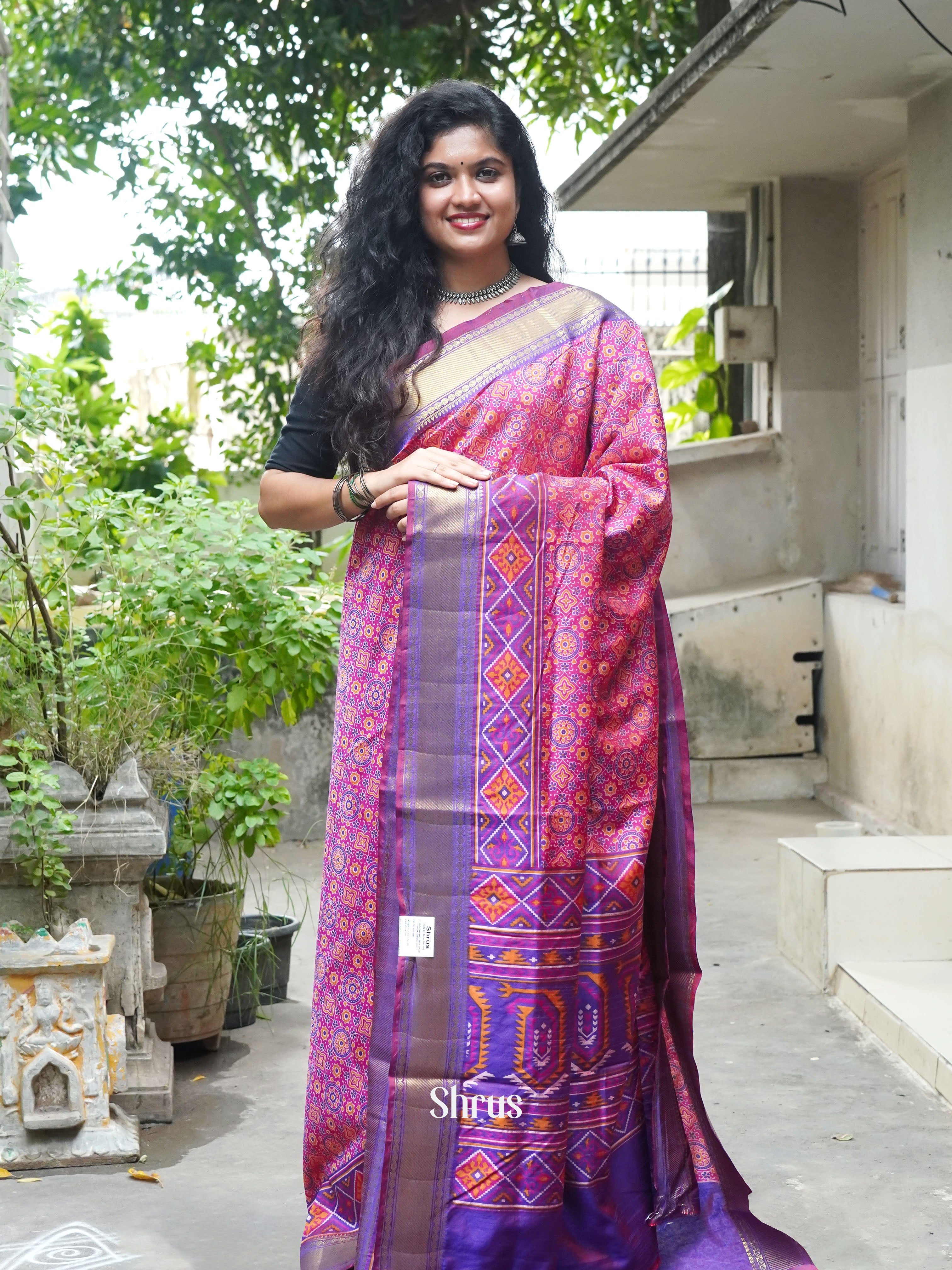 Pink & Purple - Semi Patola Saree - Shop on ShrusEternity.com