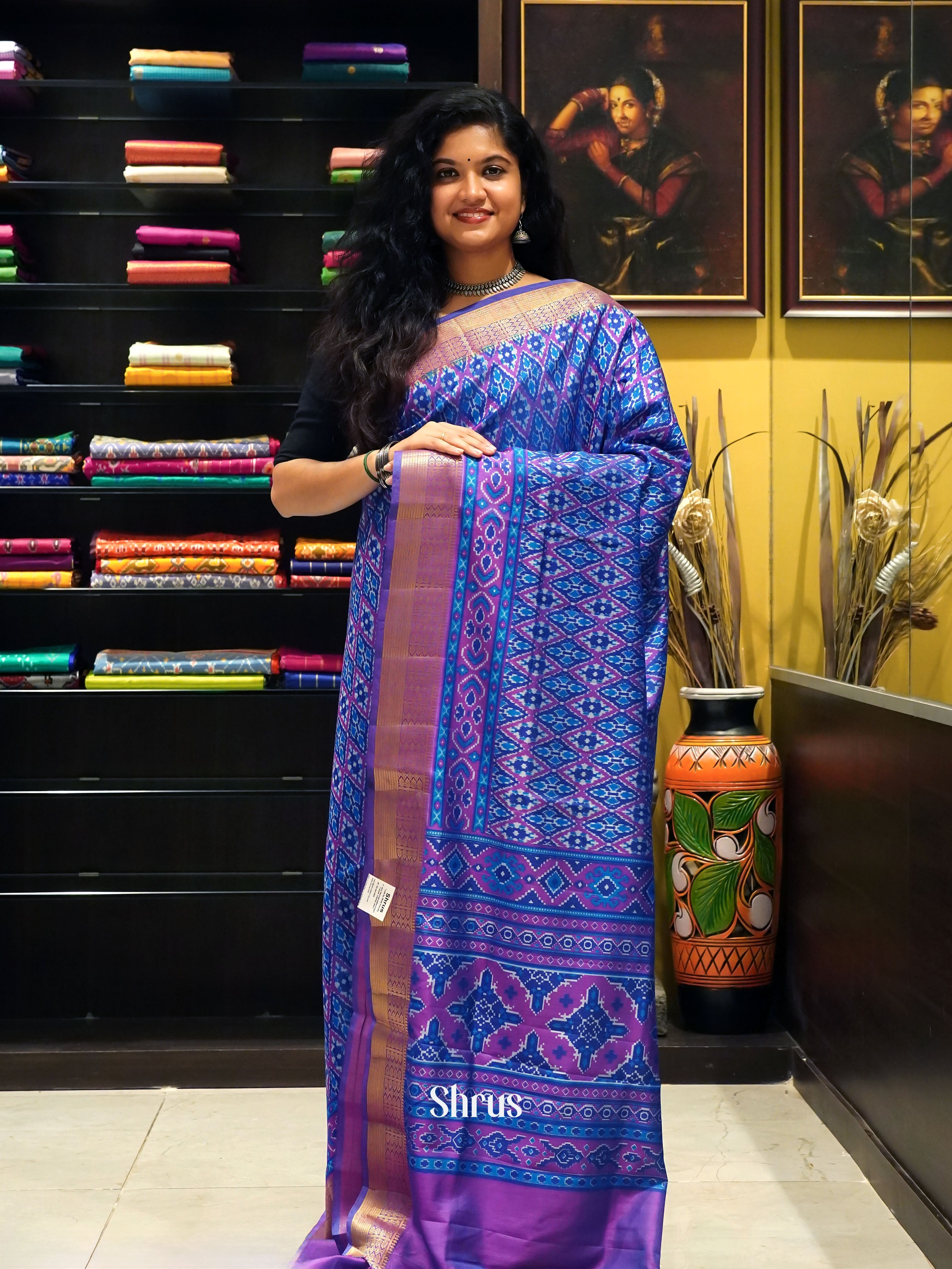 Blue & Purple - Semi Patola Saree - Shop on ShrusEternity.com