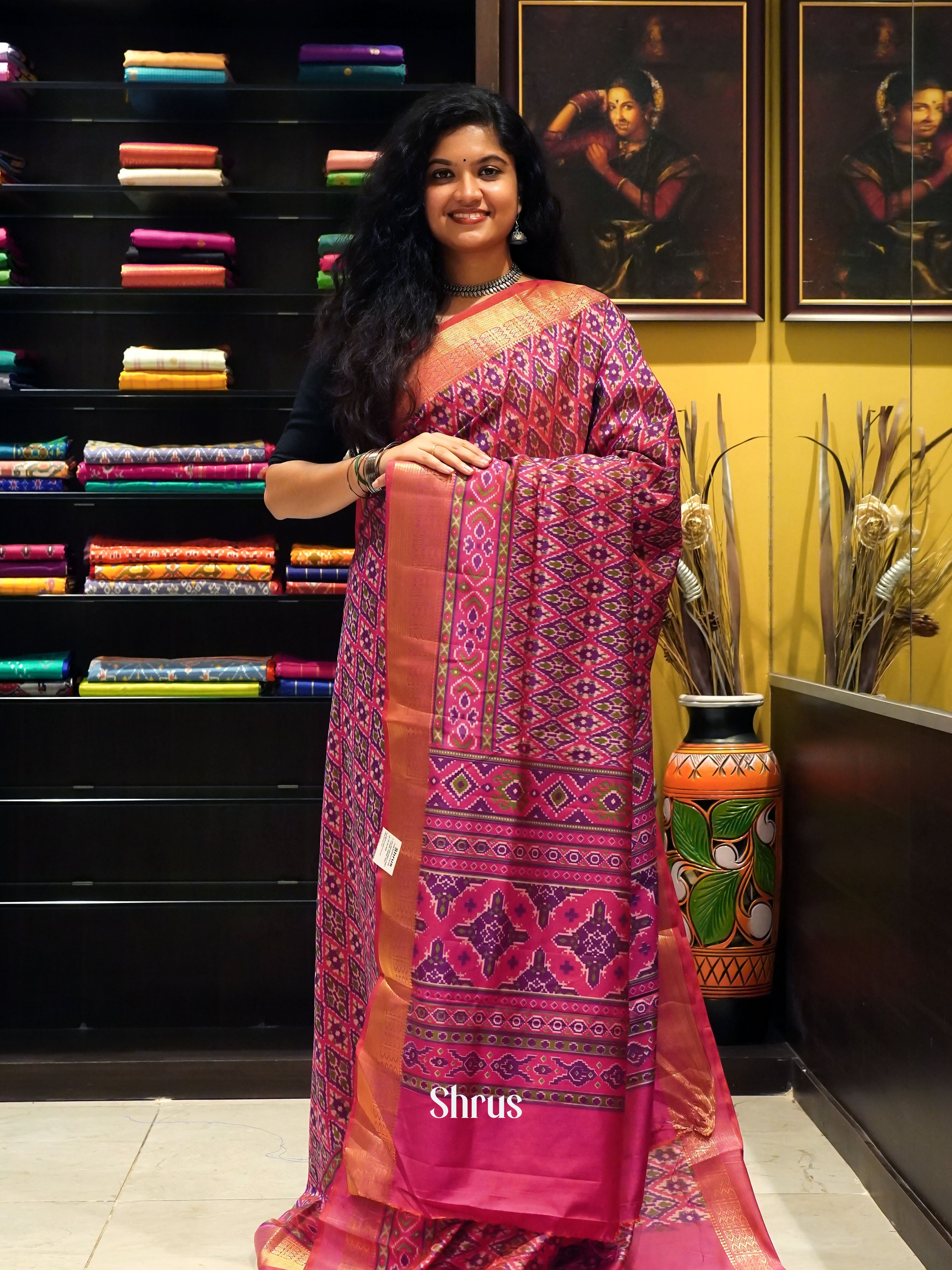 Purple & Pink - Semi Patola Saree - Shop on ShrusEternity.com