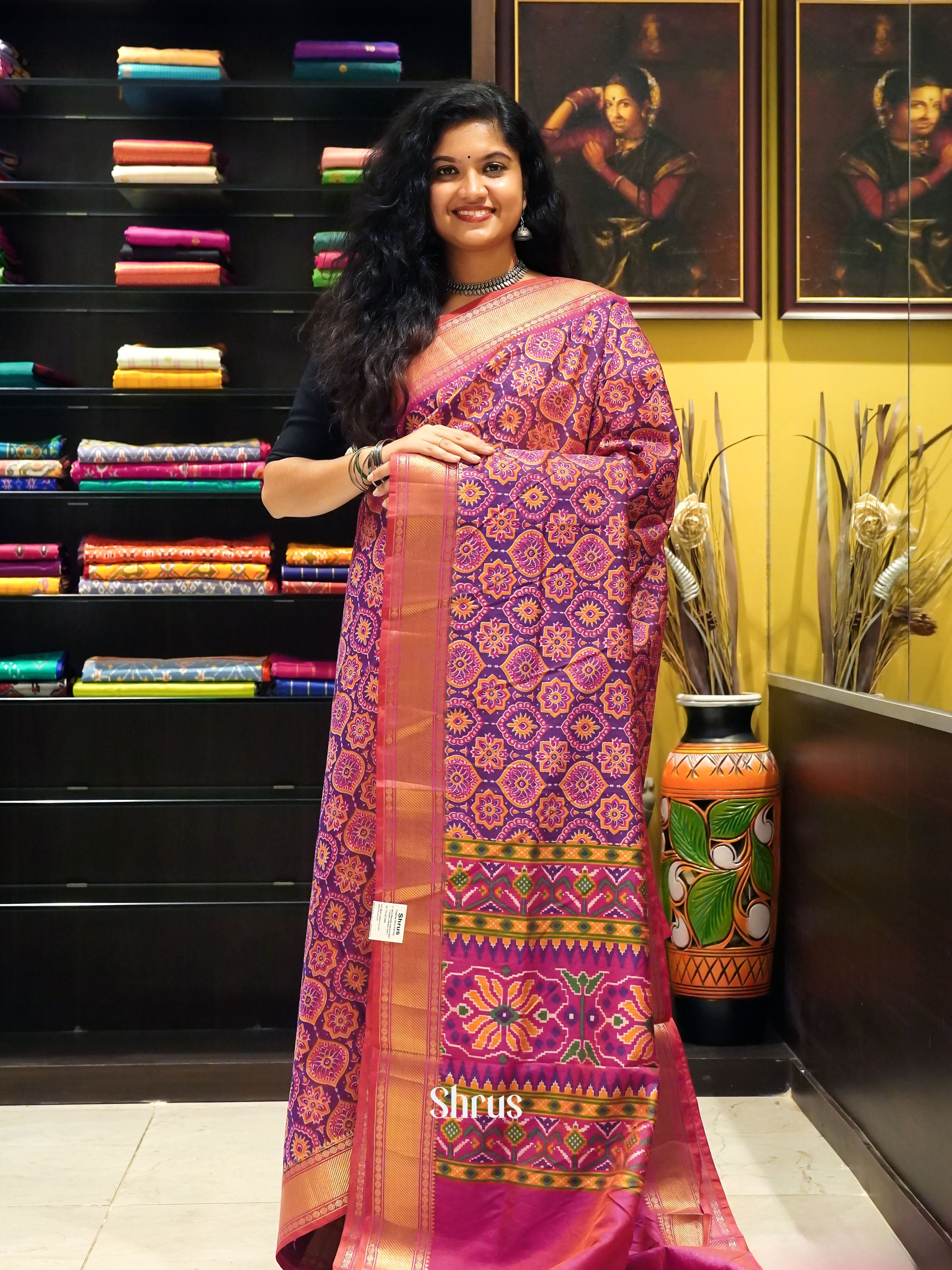 Purple & Pink - Semi Patola Saree - Shop on ShrusEternity.com