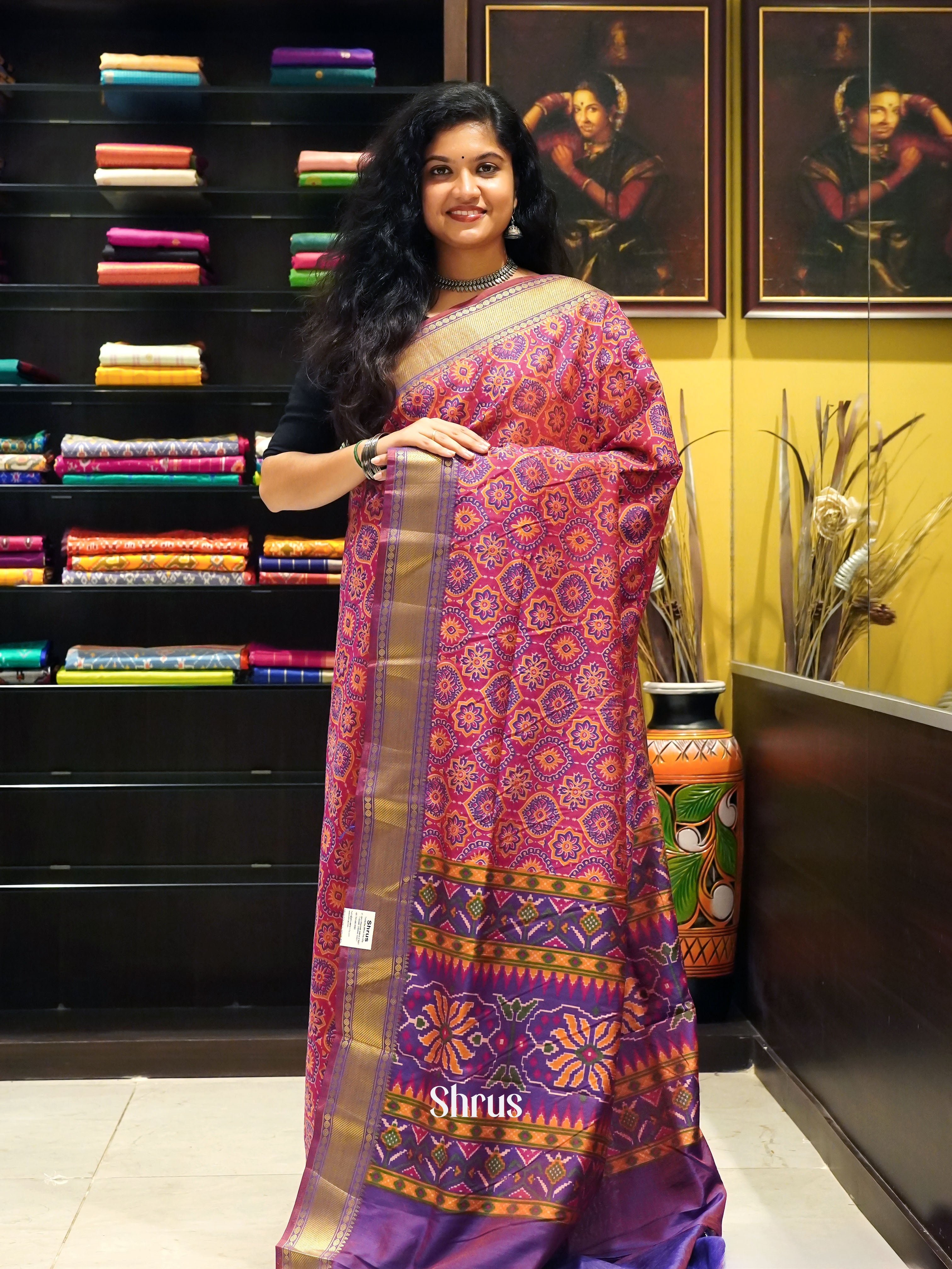 Pink & Purple - Semi Patola Saree - Shop on ShrusEternity.com