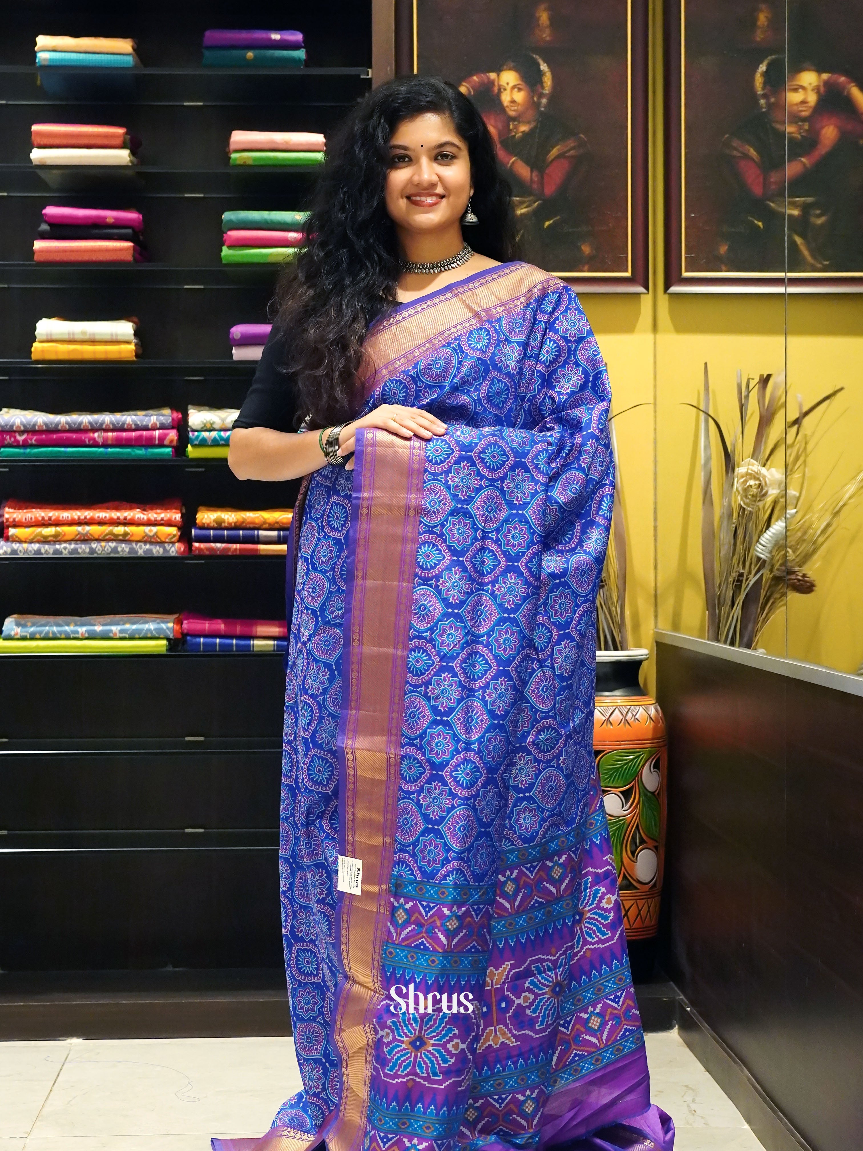 Blue & Purple - Semi Patola Saree - Shop on ShrusEternity.com
