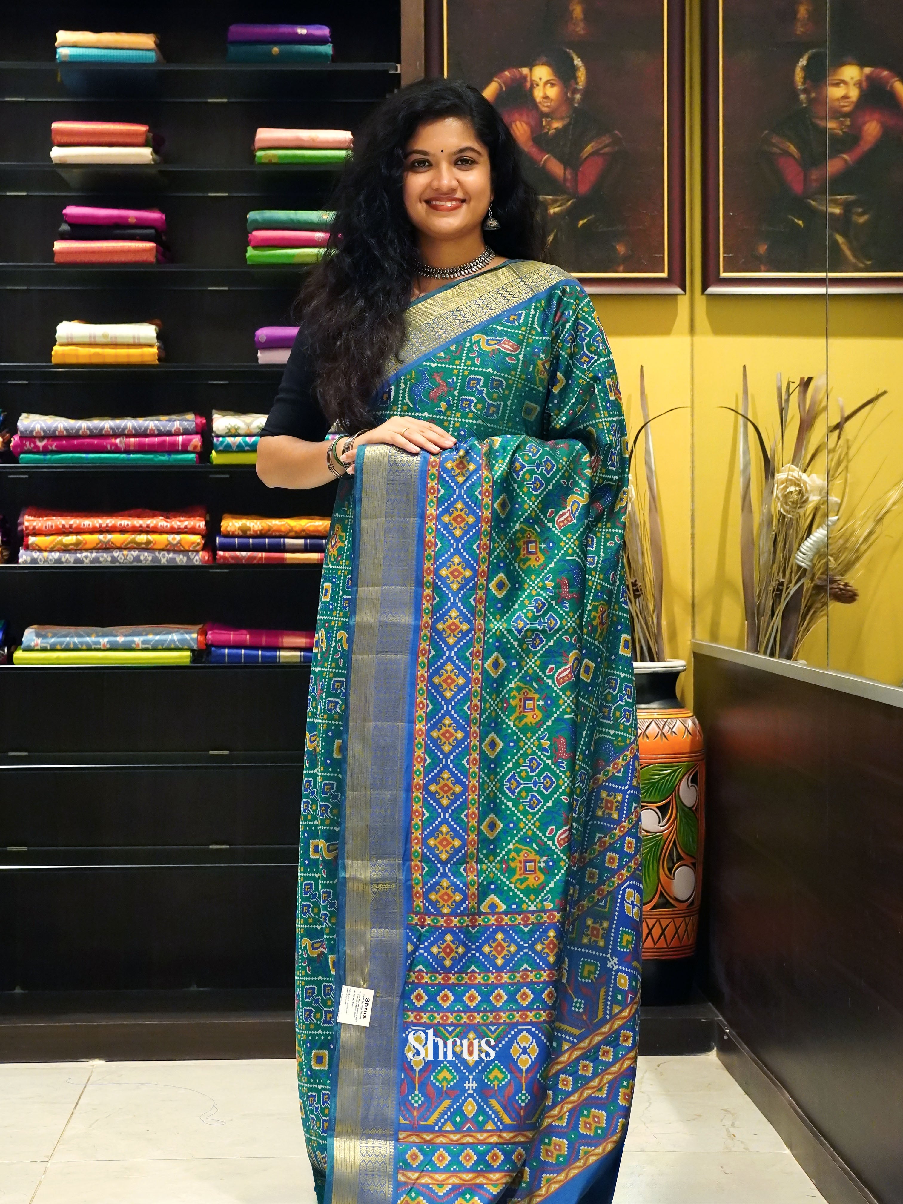 Green & Blue - Semi Patola Saree - Shop on ShrusEternity.com