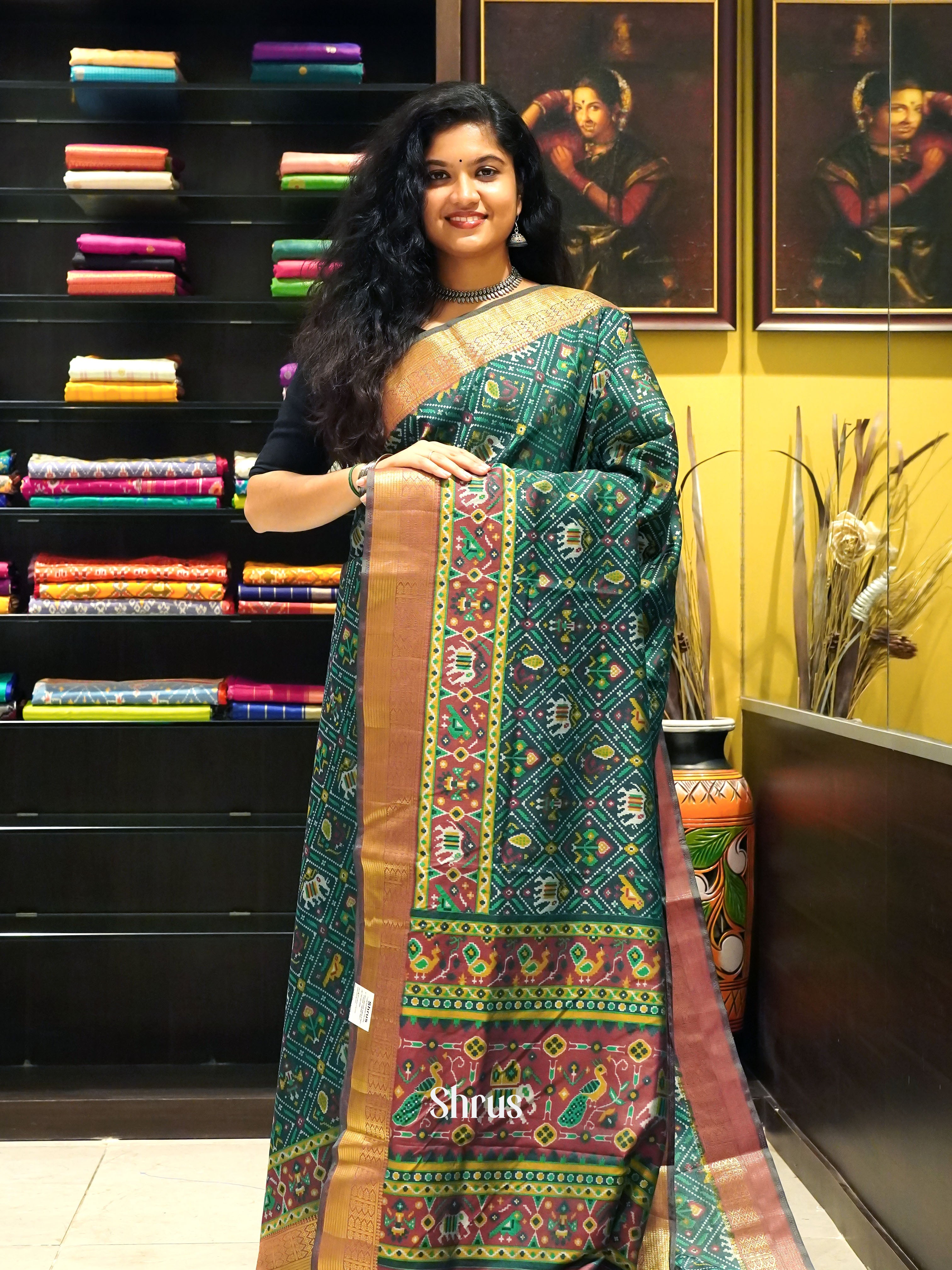 Green & Brown - Semi Patola Saree - Shop on ShrusEternity.com